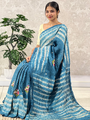 Bandhini Tie & Dye Pattern Tussar Saree | RGD465