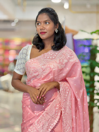Point Embroidered Dola Silk Saree | SUN145