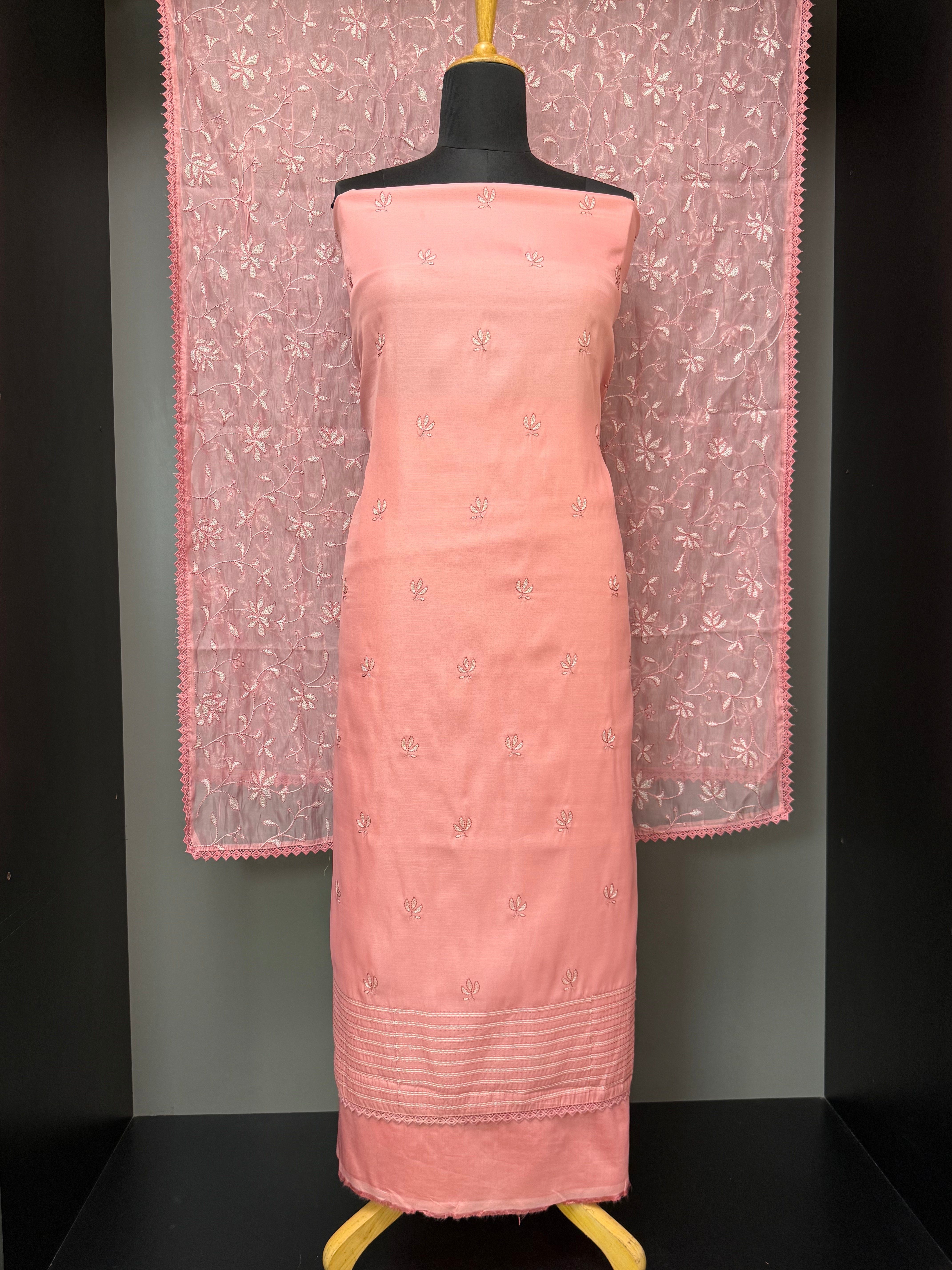 Machine Embroidered Semi Tussar Salwar Set | SUN107