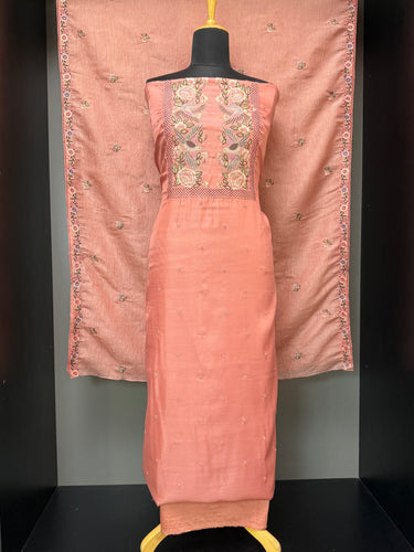 Machine and Cutwork Detailed Semi Tussar Salwar Set | SUN129