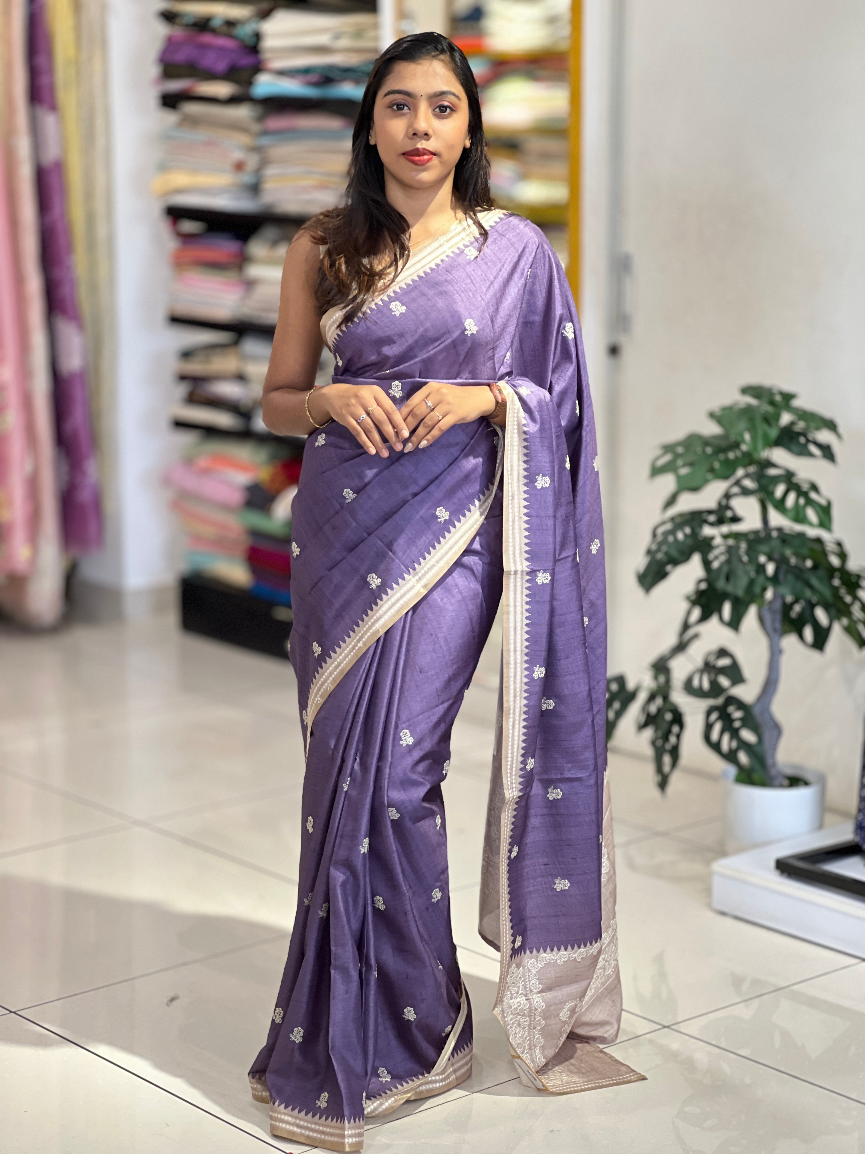 Embroidery Detailed Semi Tussar Saree | PKS171