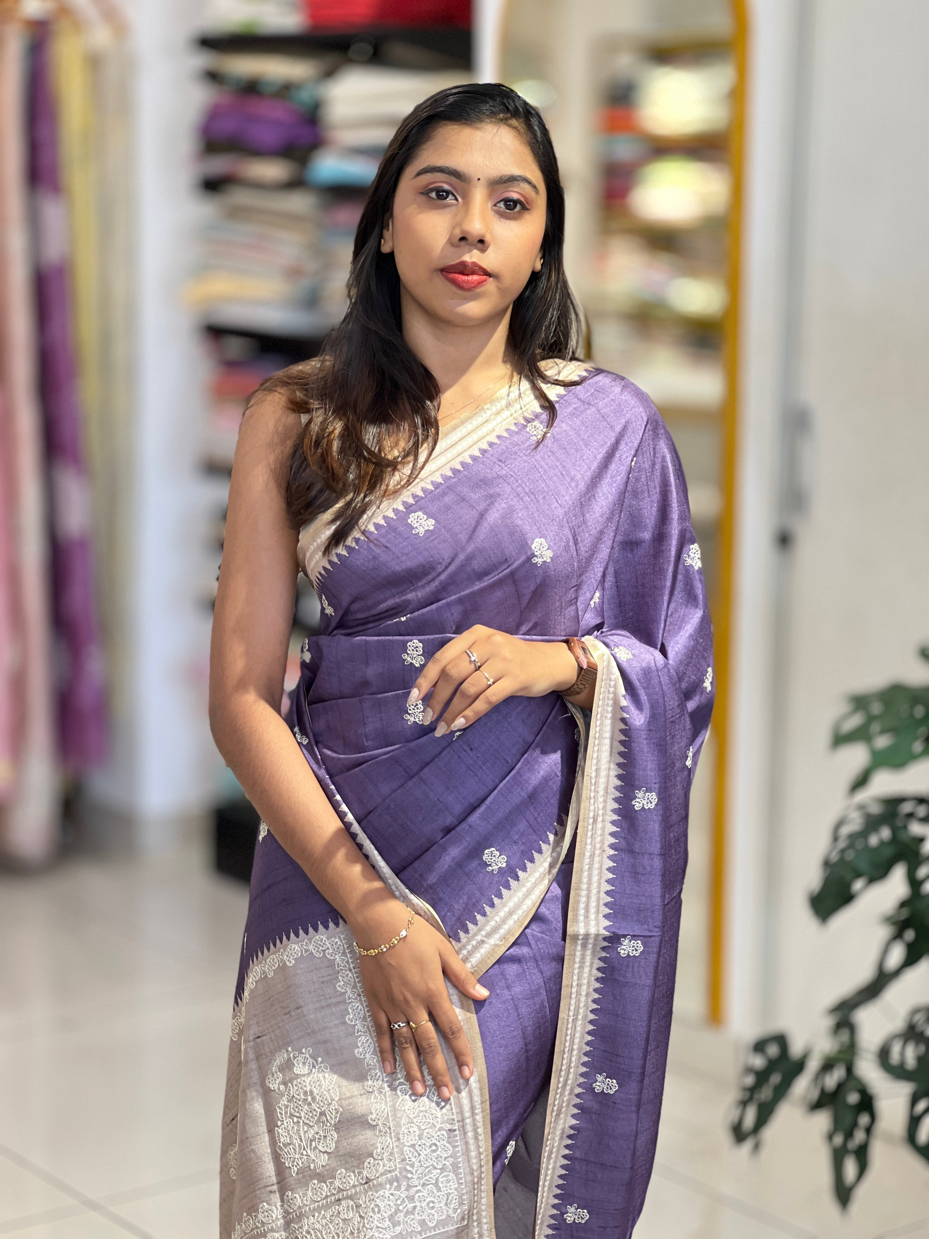 Embroidery Detailed Semi Tussar Saree | PKS171