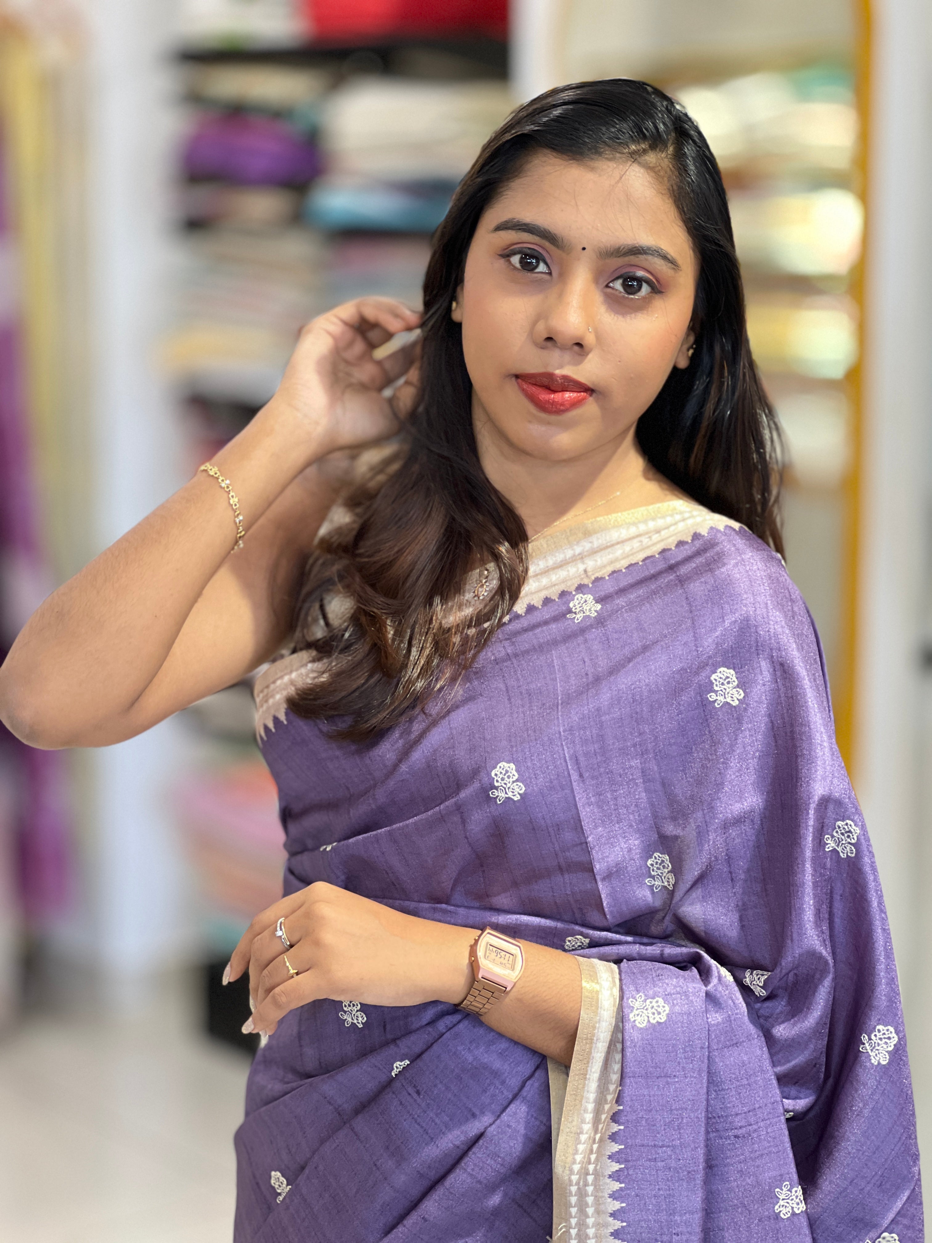 Embroidery Detailed Semi Tussar Saree | PKS171