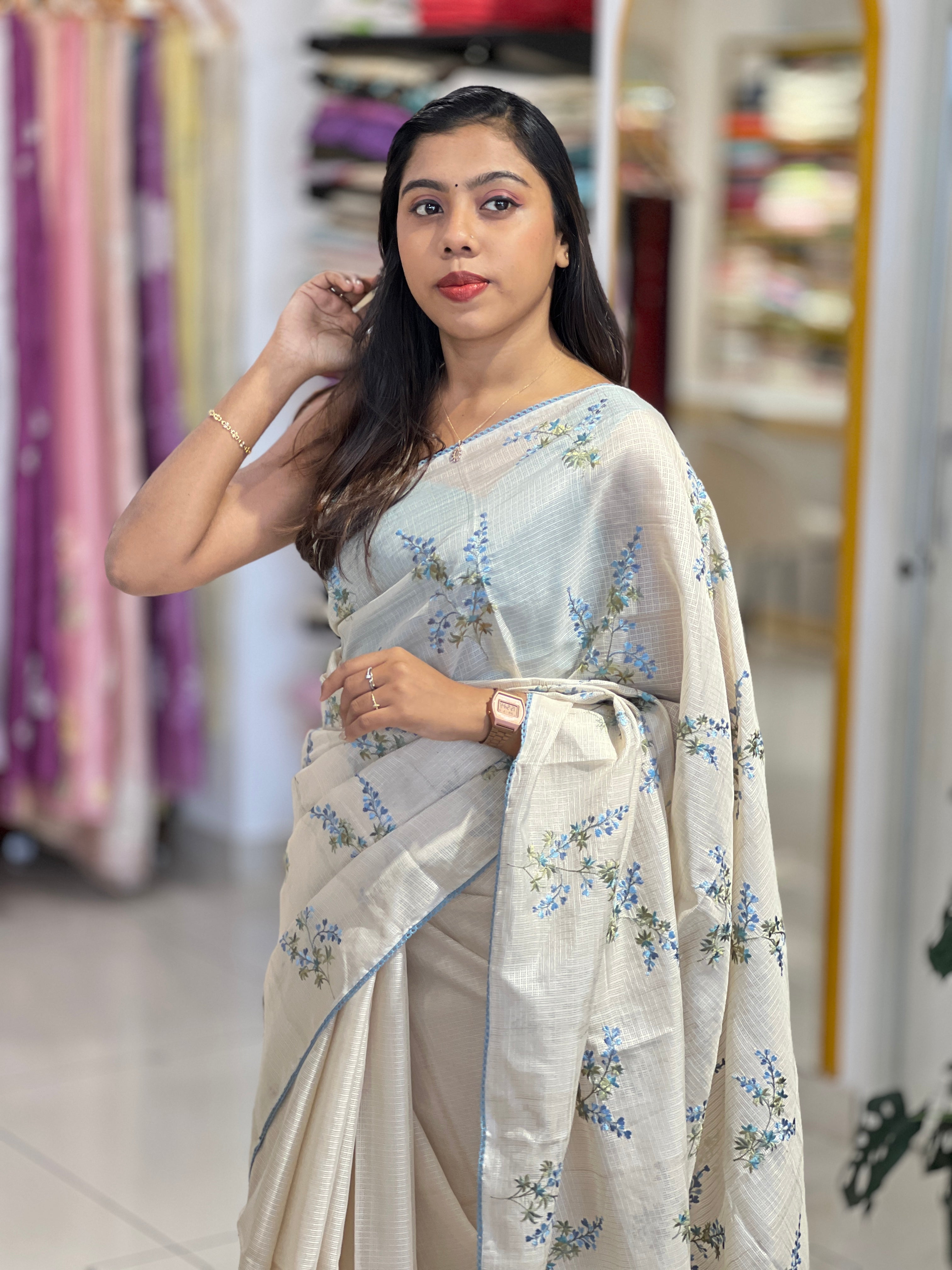 Floral Embroidery Detailed Kota Saree | PKS176