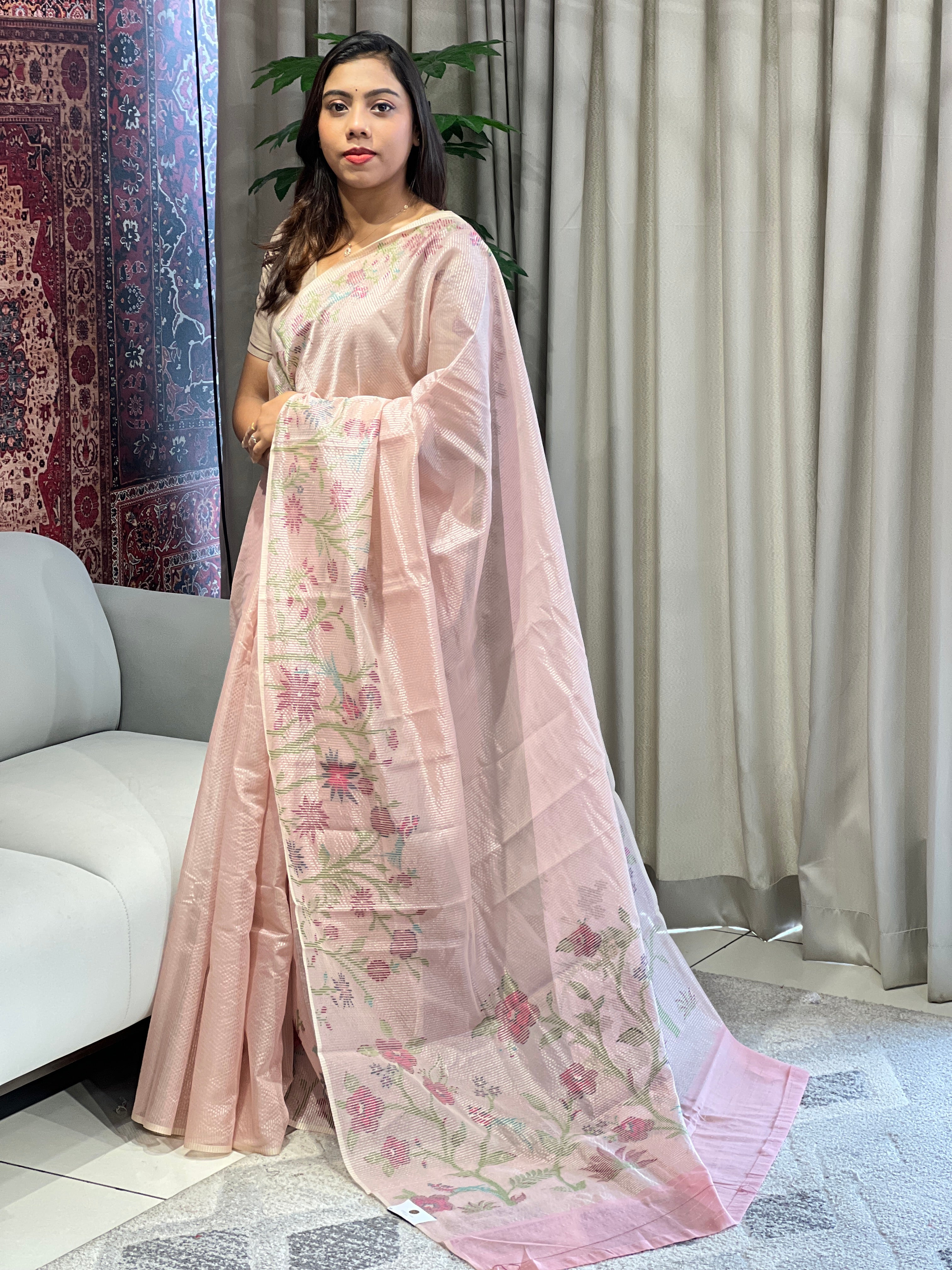 Jamdani Woven Semi Organza Saree | YNG699