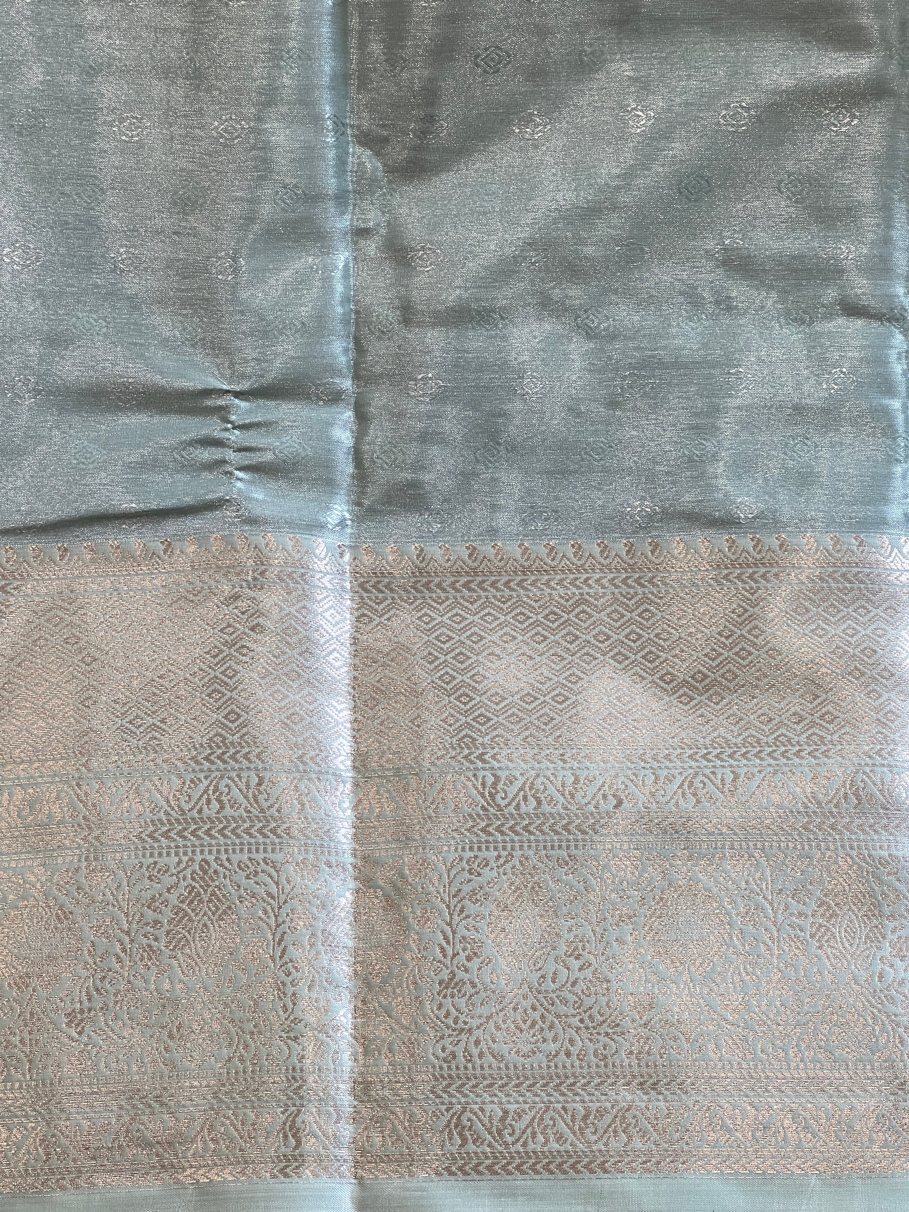 Silver Zari Bordered Floral Pattern Semi Silk Saree | GAS140