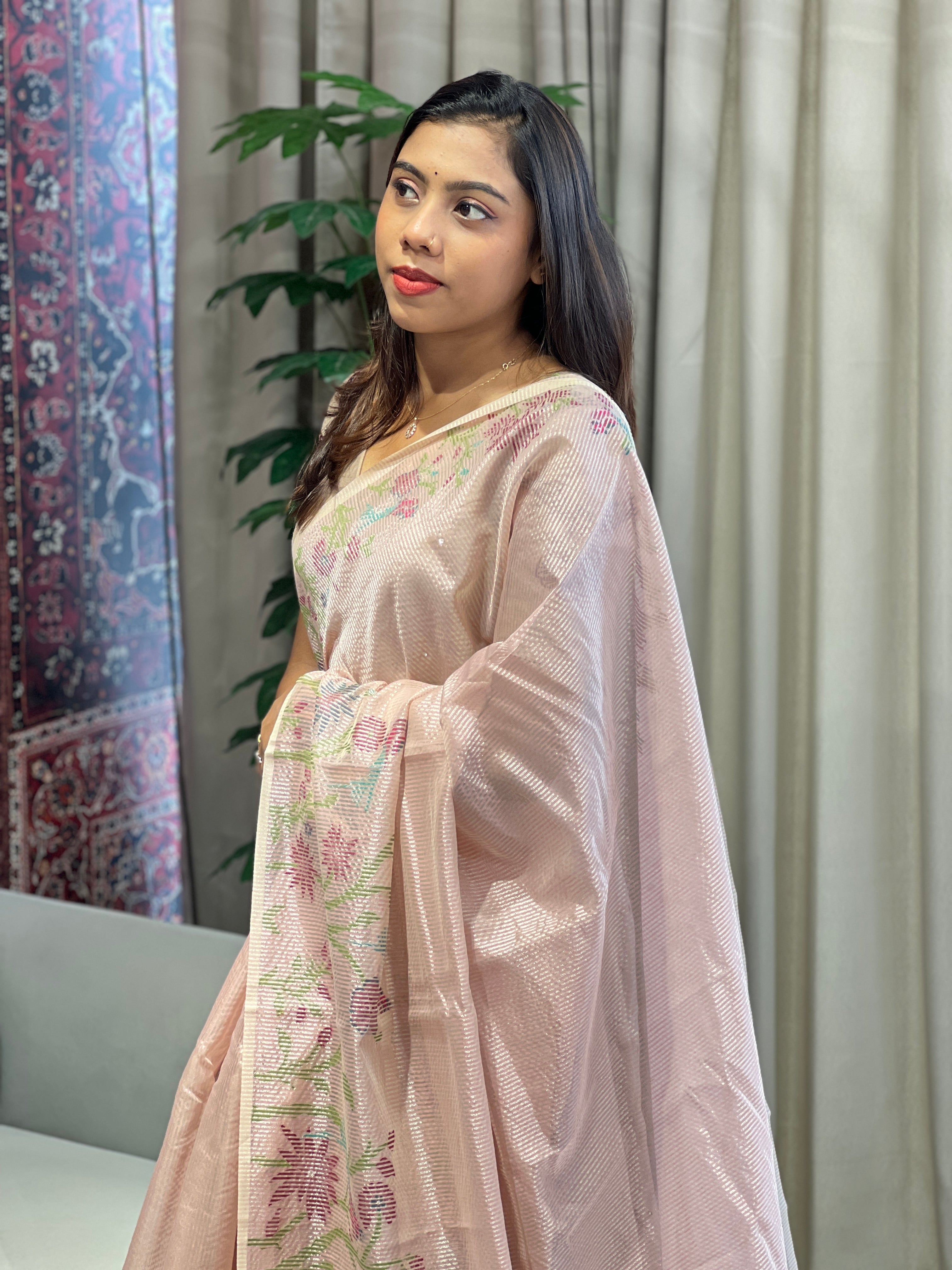 Jamdani Woven Semi Organza Saree | YNG699