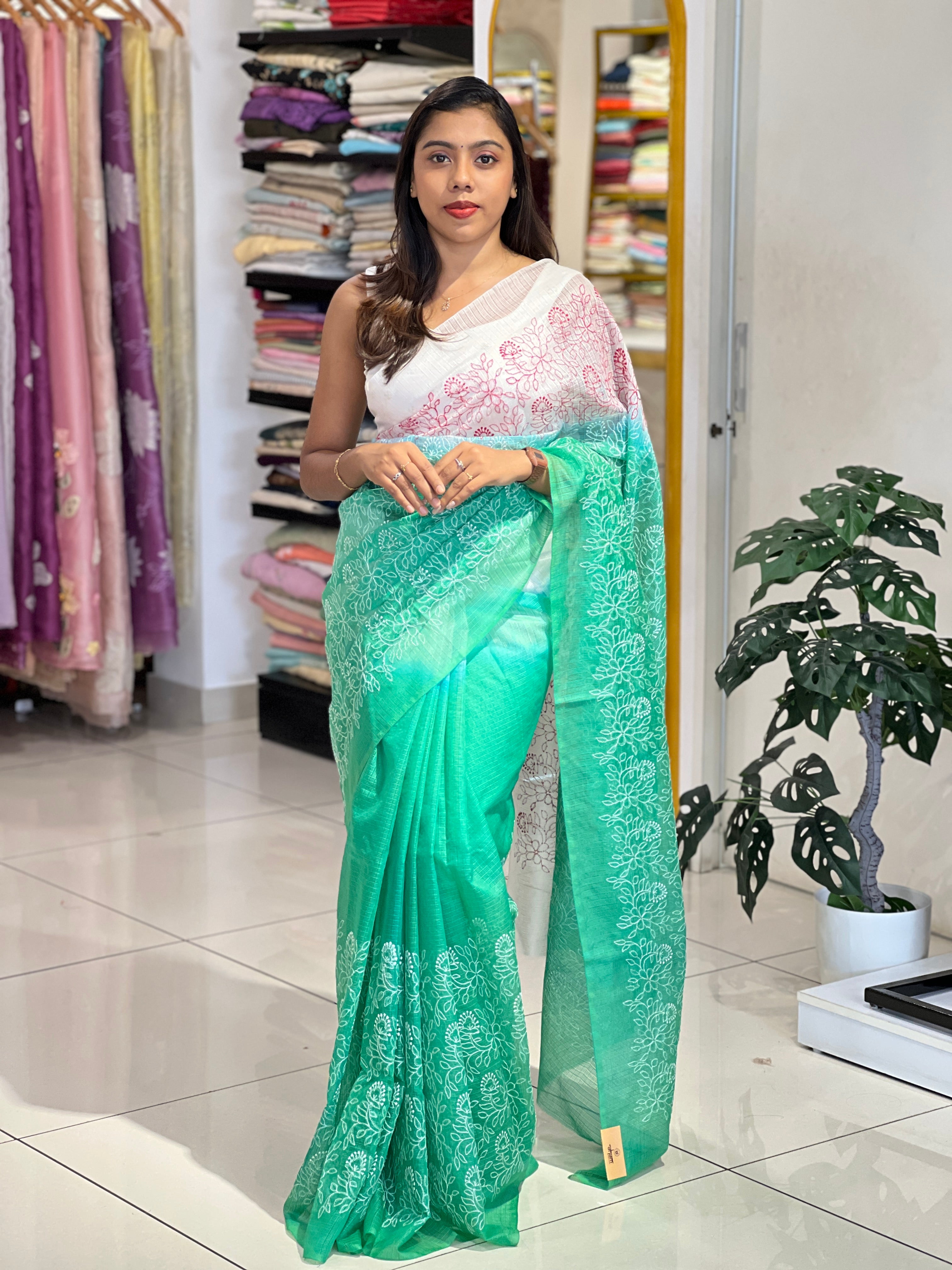 Multicolour Floral Embroidery Detailed Kota Saree | NHH601