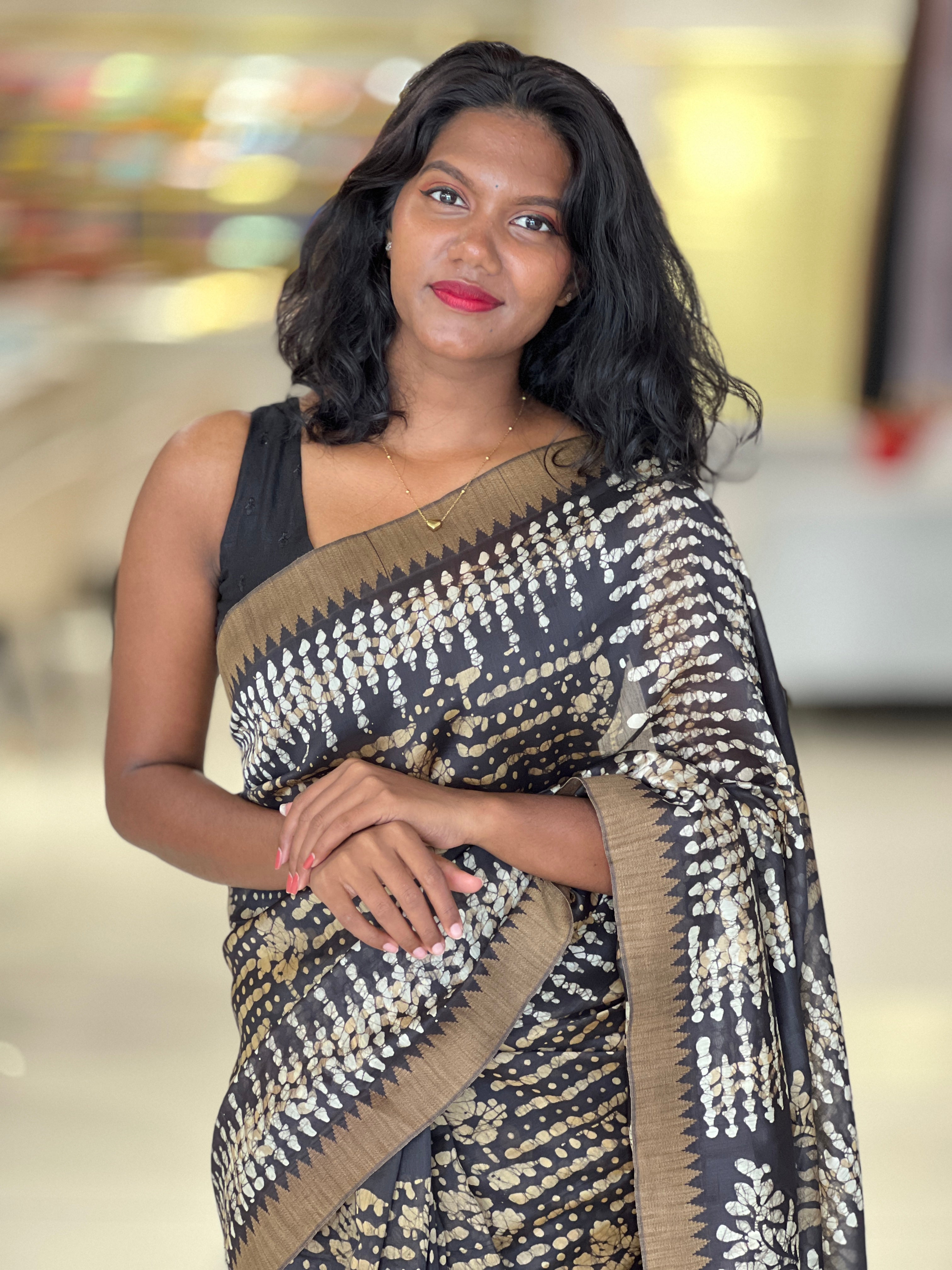 Print With Temple Border Detailed Chanderi Silk Saree | RGD404