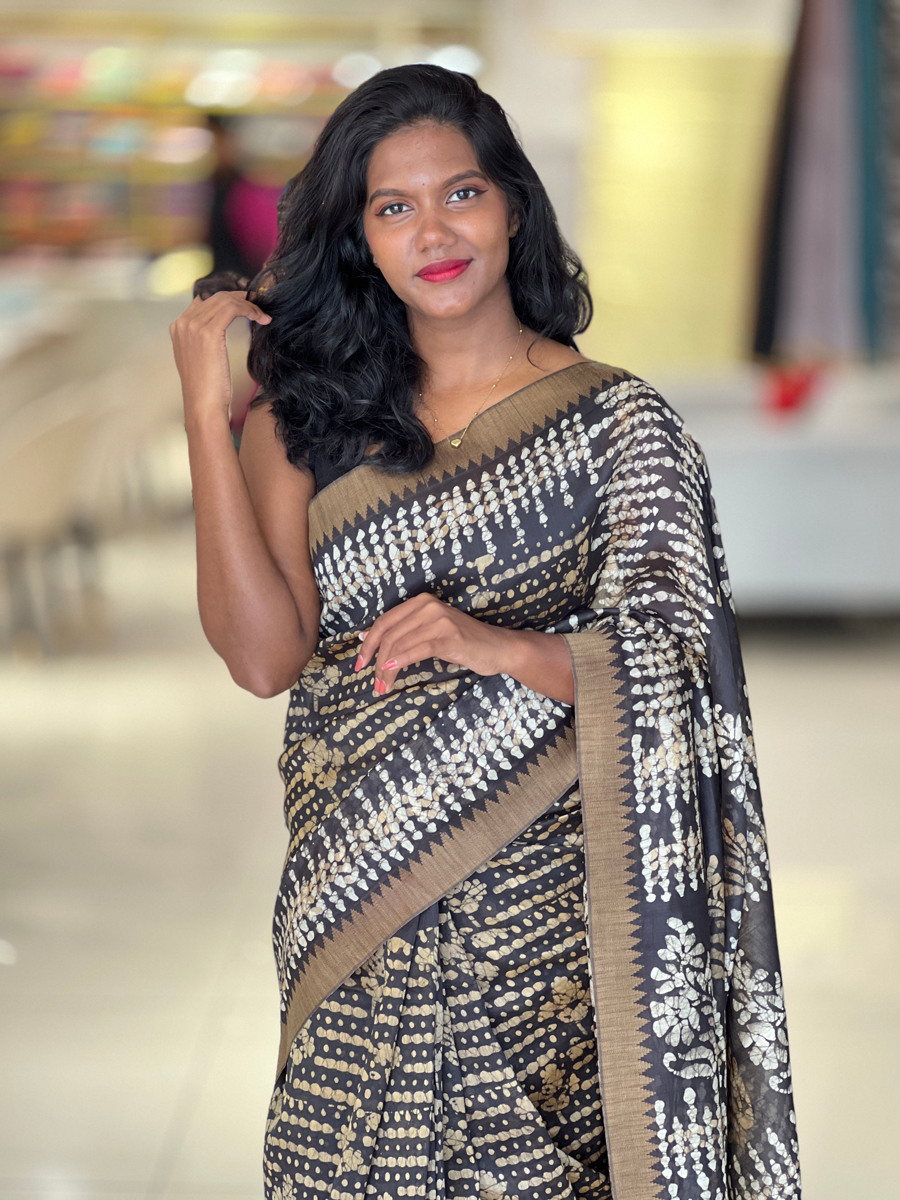 Print With Temple Border Detailed Chanderi Silk Saree | RGD404