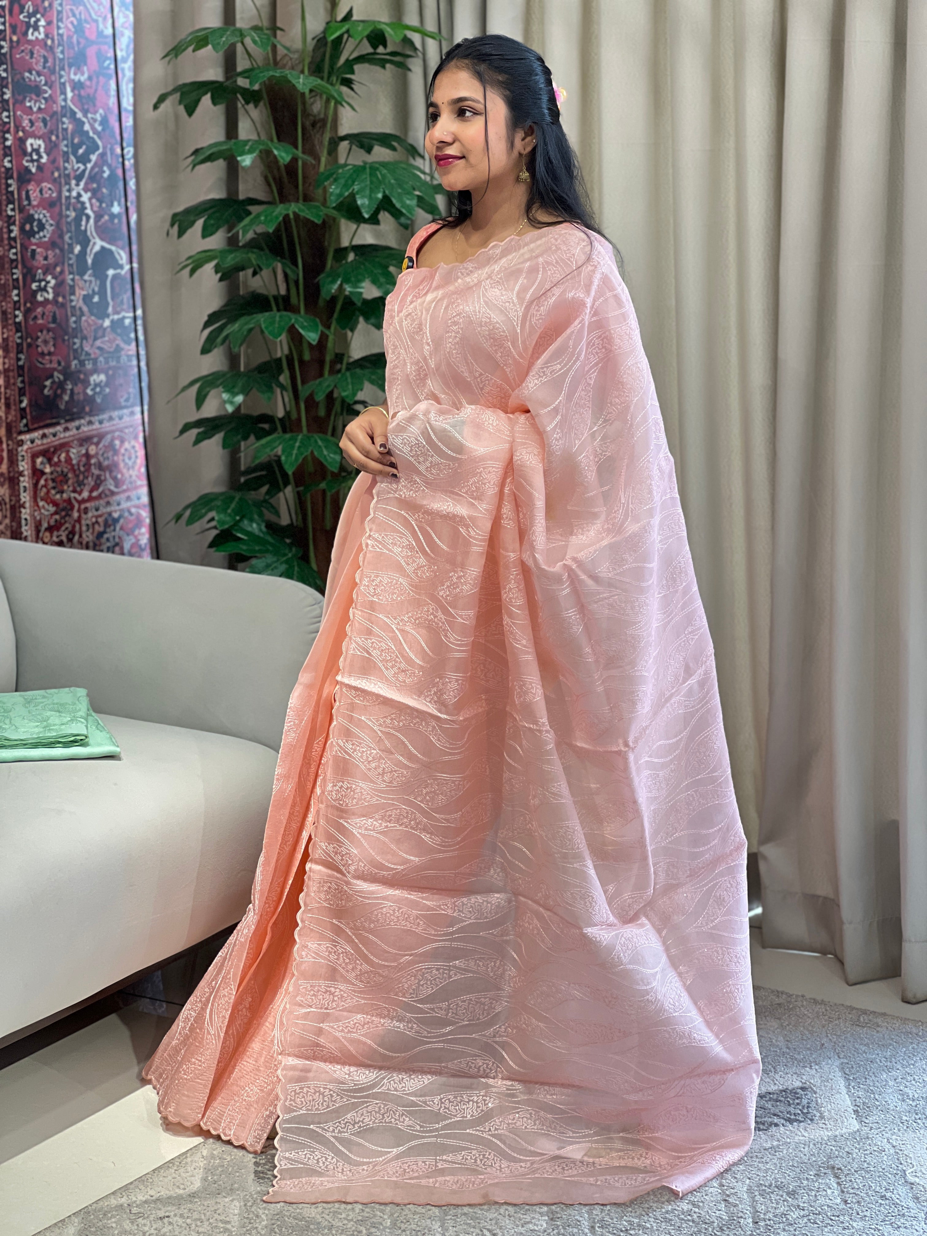 Embroidery Detailed Pure Organza Saree | YNG821