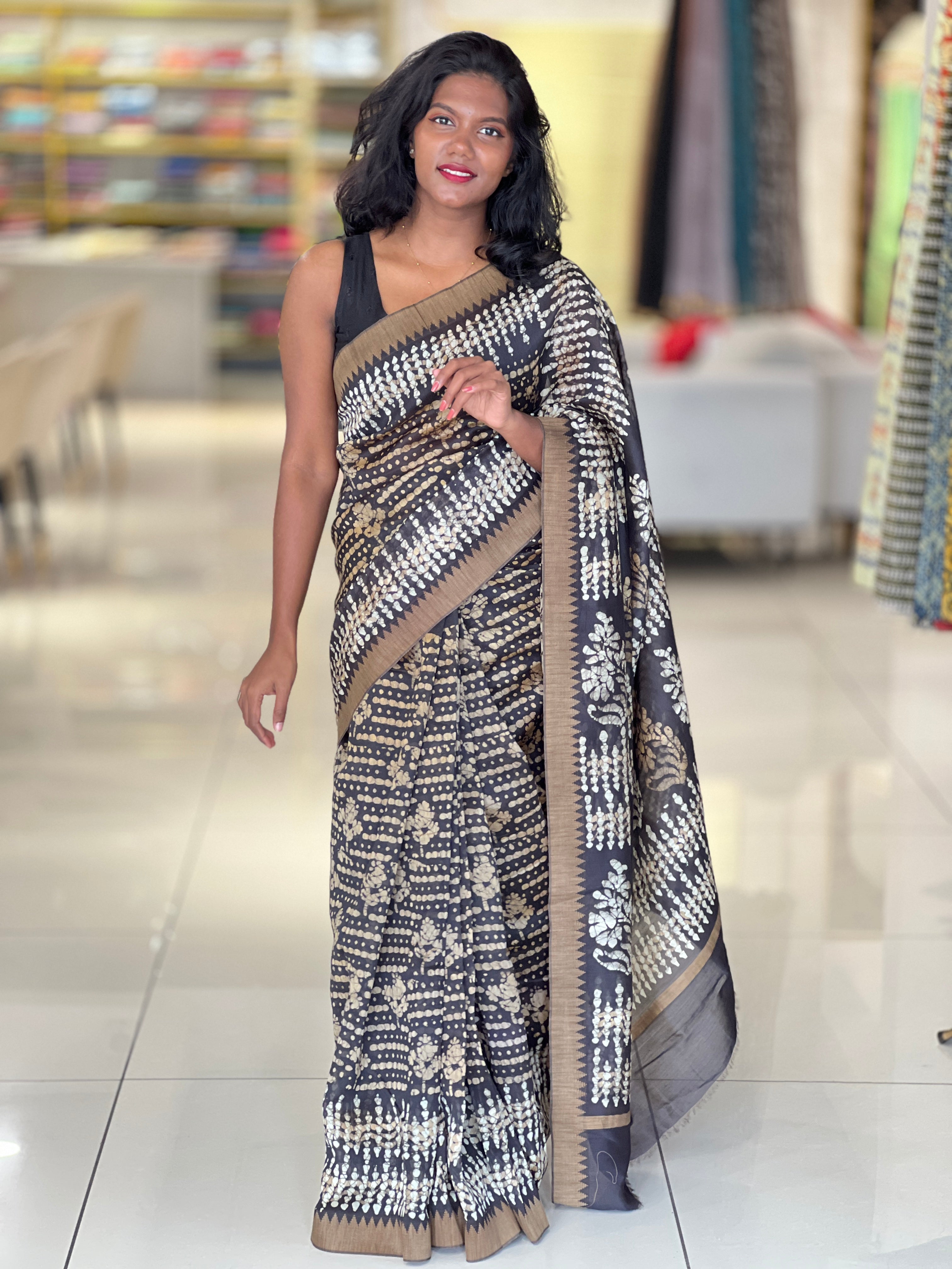 Print With Temple Border Detailed Chanderi Silk Saree | RGD404