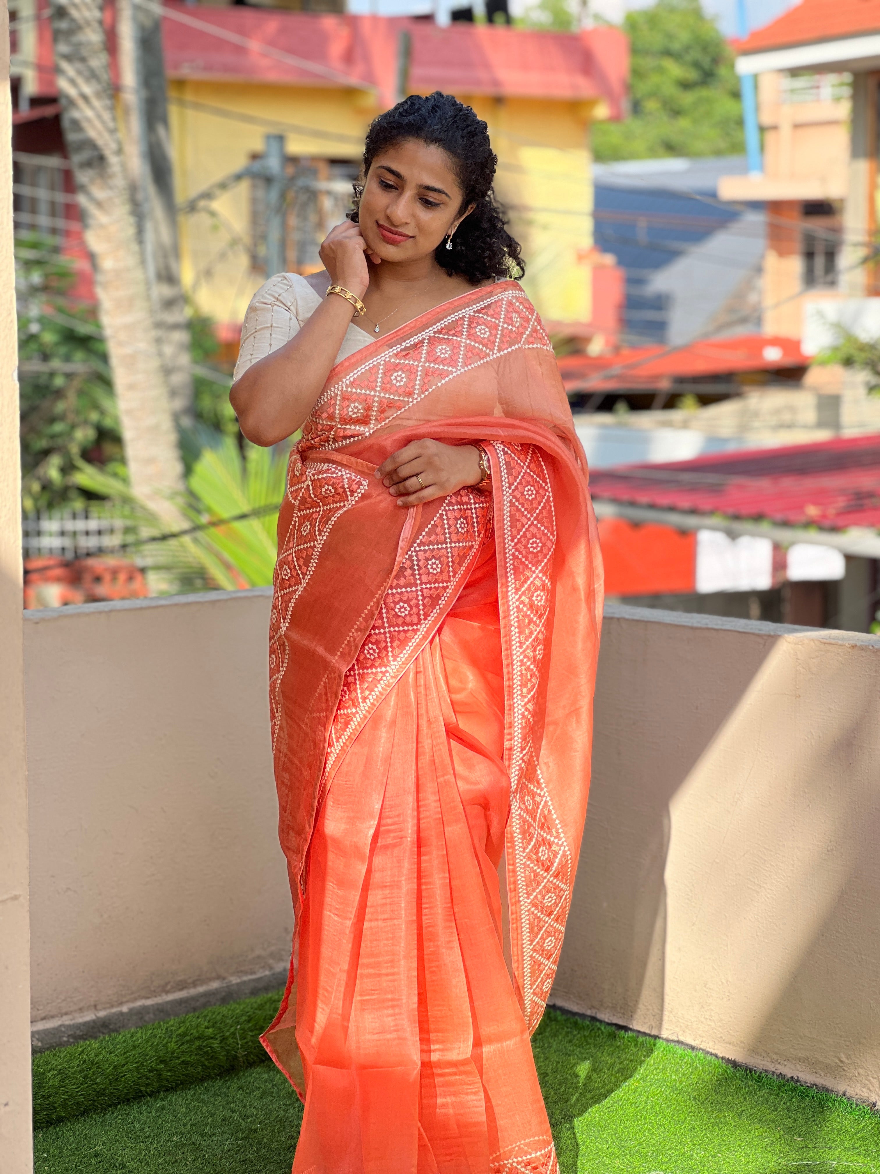 Kutch Work Inspired  Embroidery Pattern  Organza Saree | SK278
