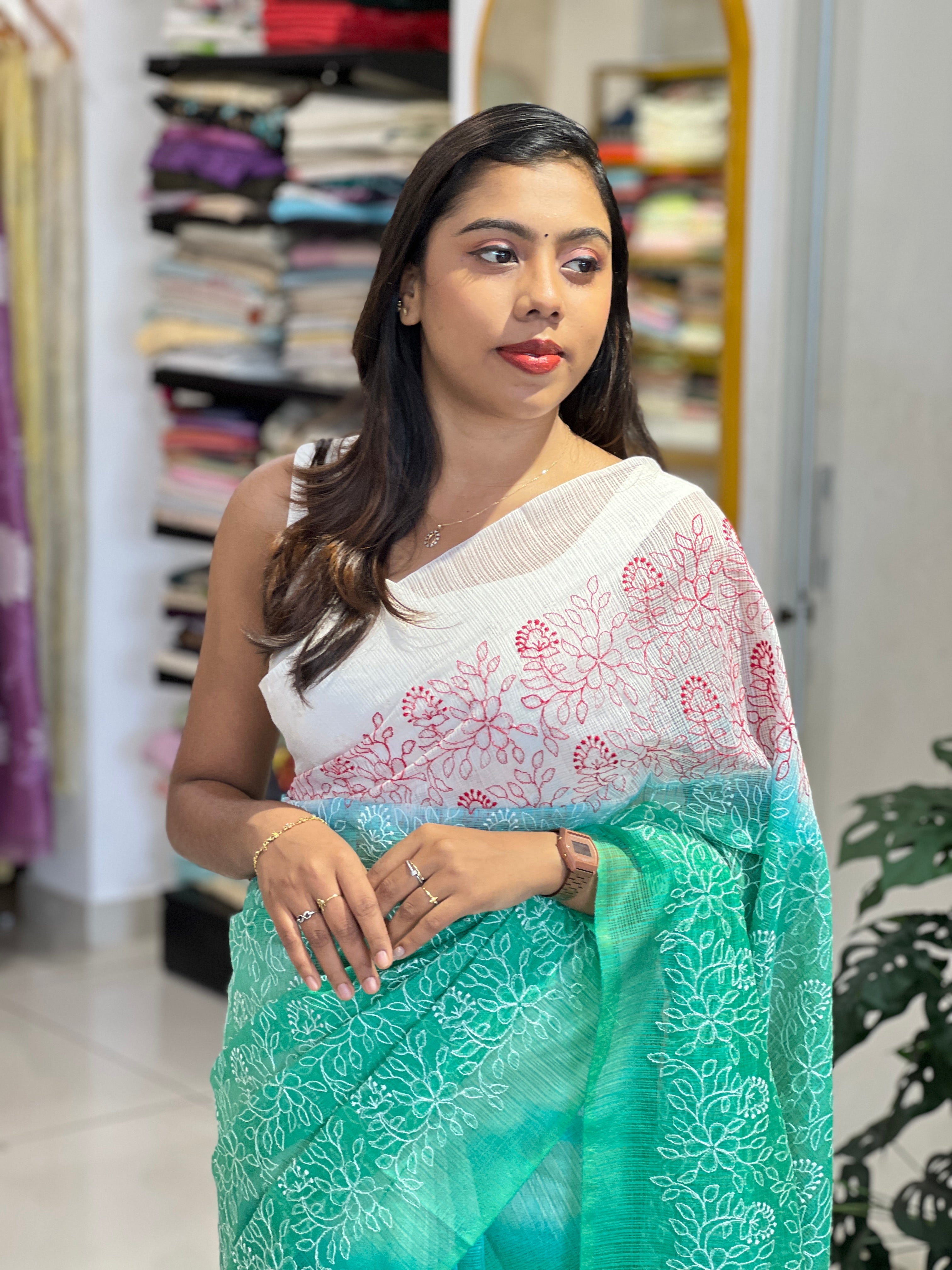 Multicolour Floral Embroidery Detailed Kota Saree | NHH601