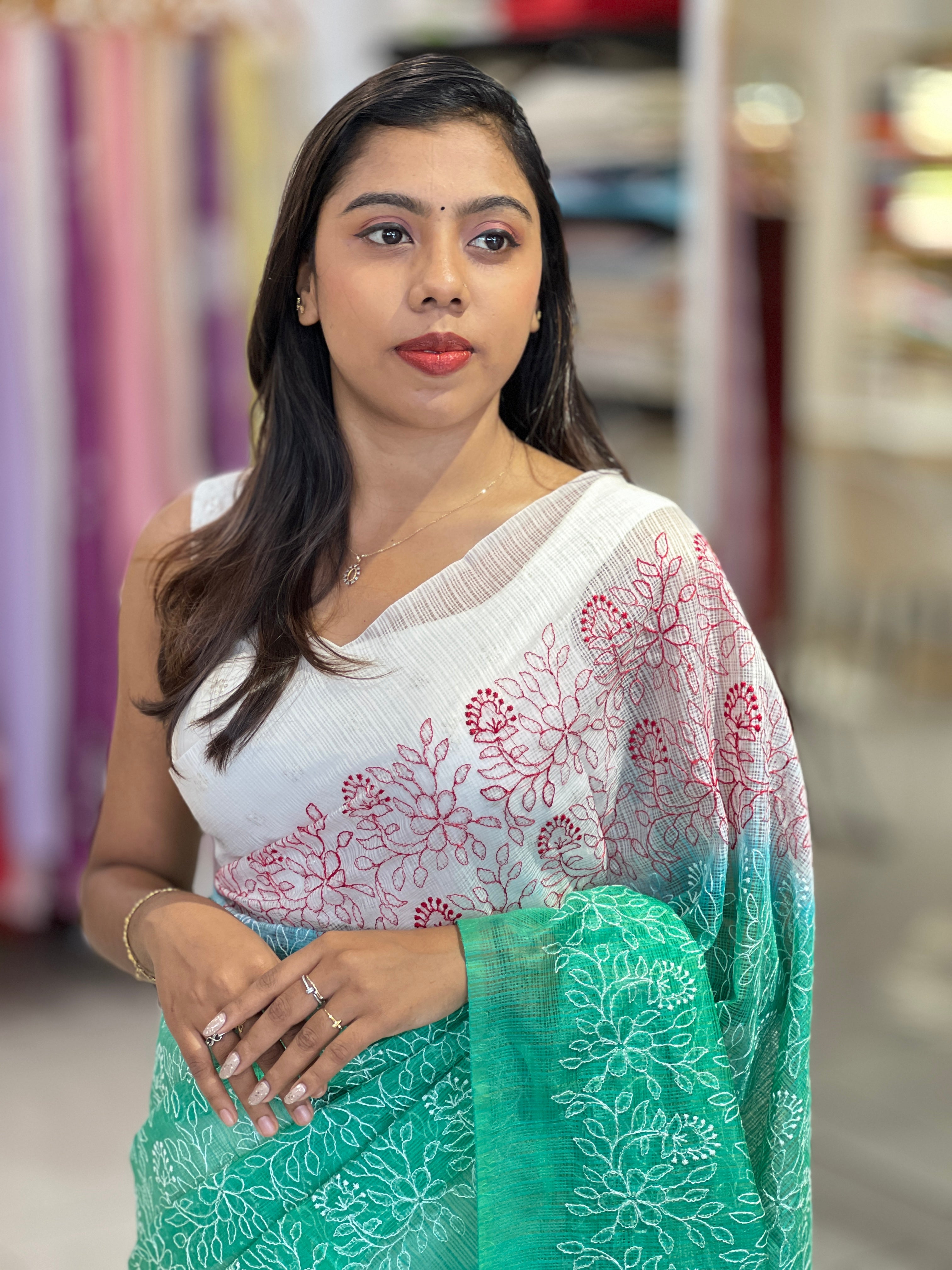 Multicolour Floral Embroidery Detailed Kota Saree | NHH601