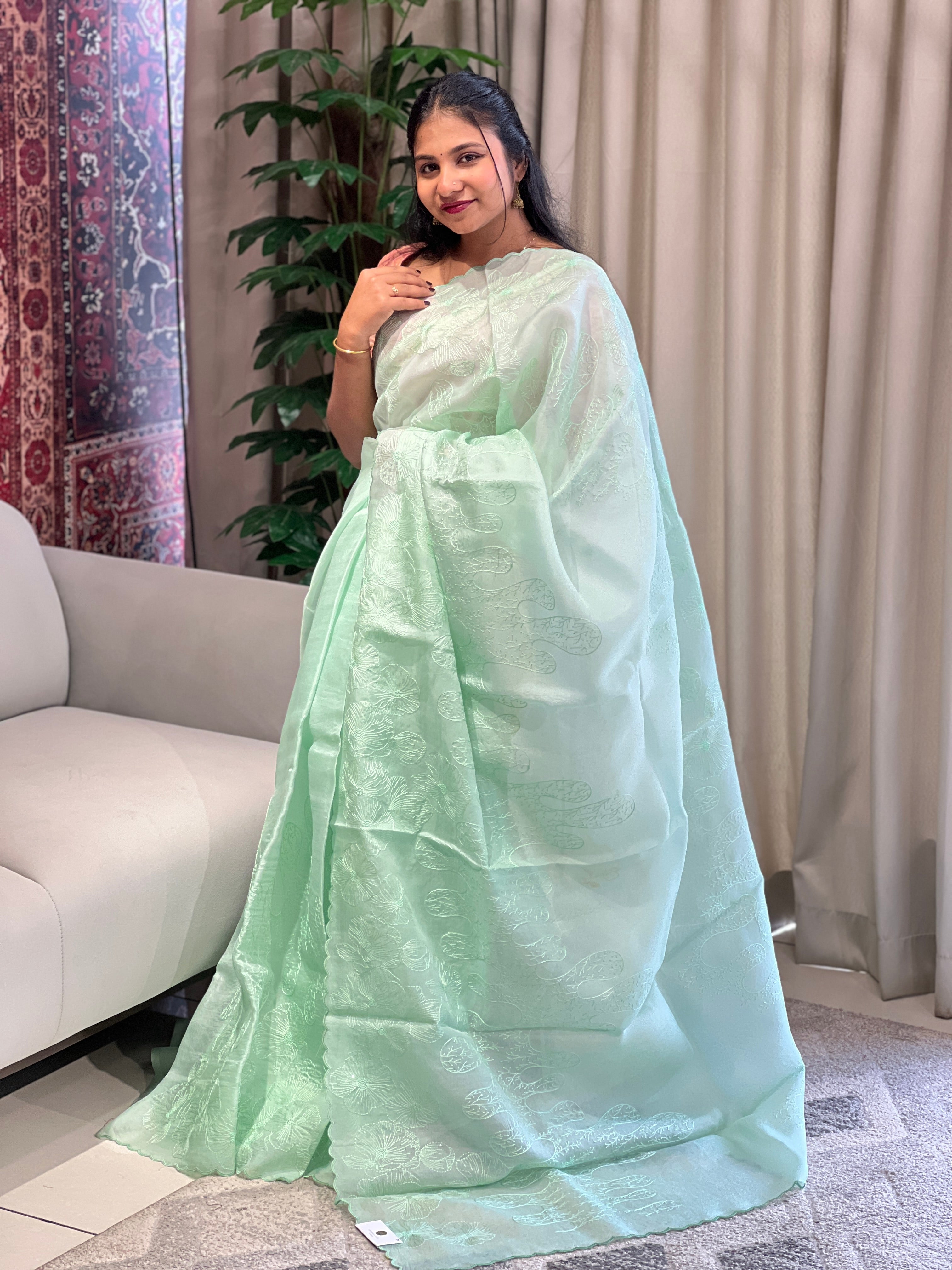 Embroidery Detailed Pure Organza Saree | YNG822