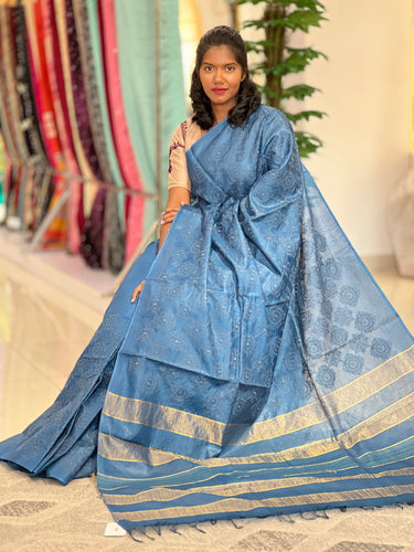 Floral Emboridery Bamboo Tussar Saree | MNH420