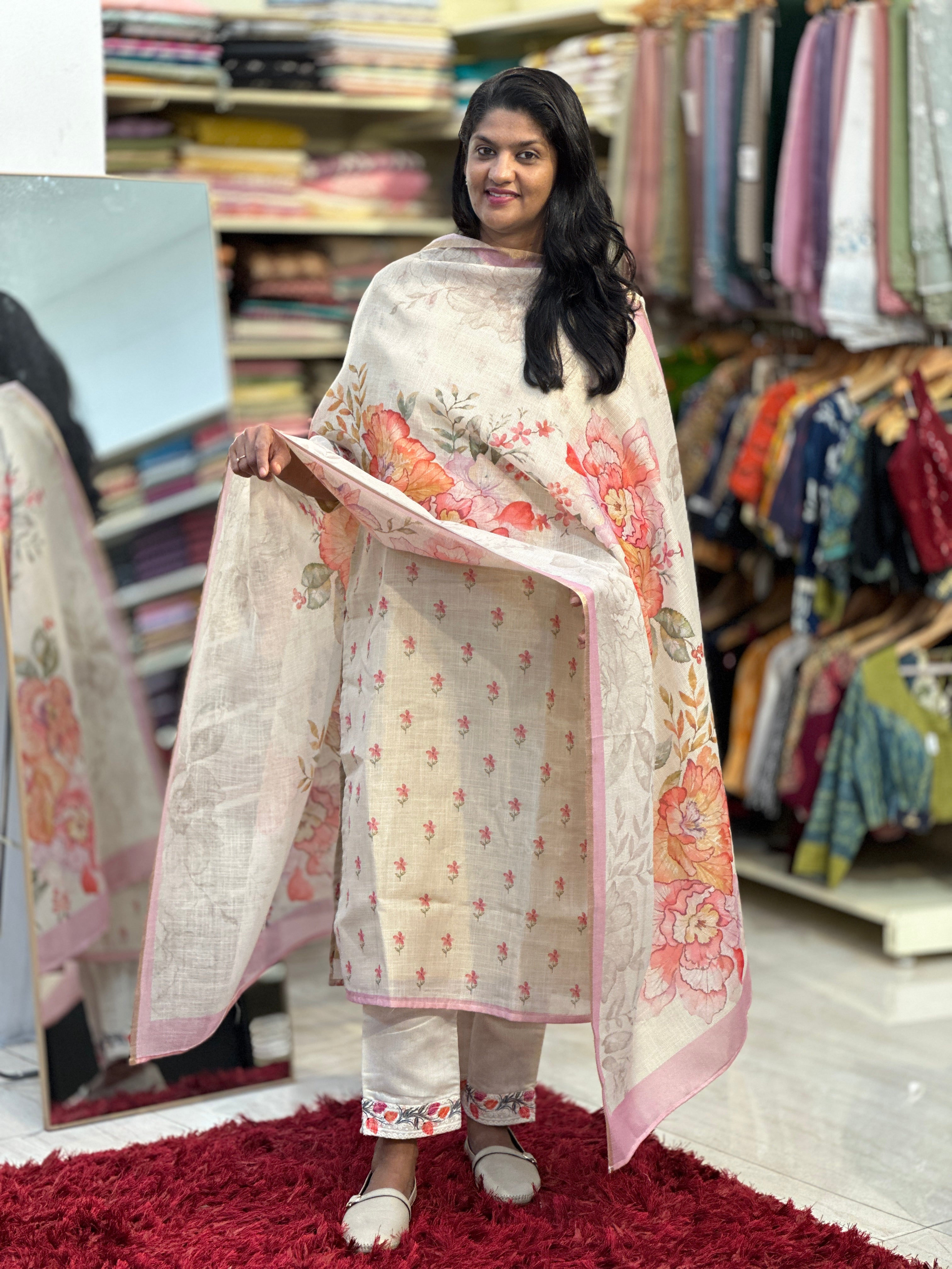 Floral Printed Tissue Finish Unstitched Salwar Set (Without Bottom) | SSN478