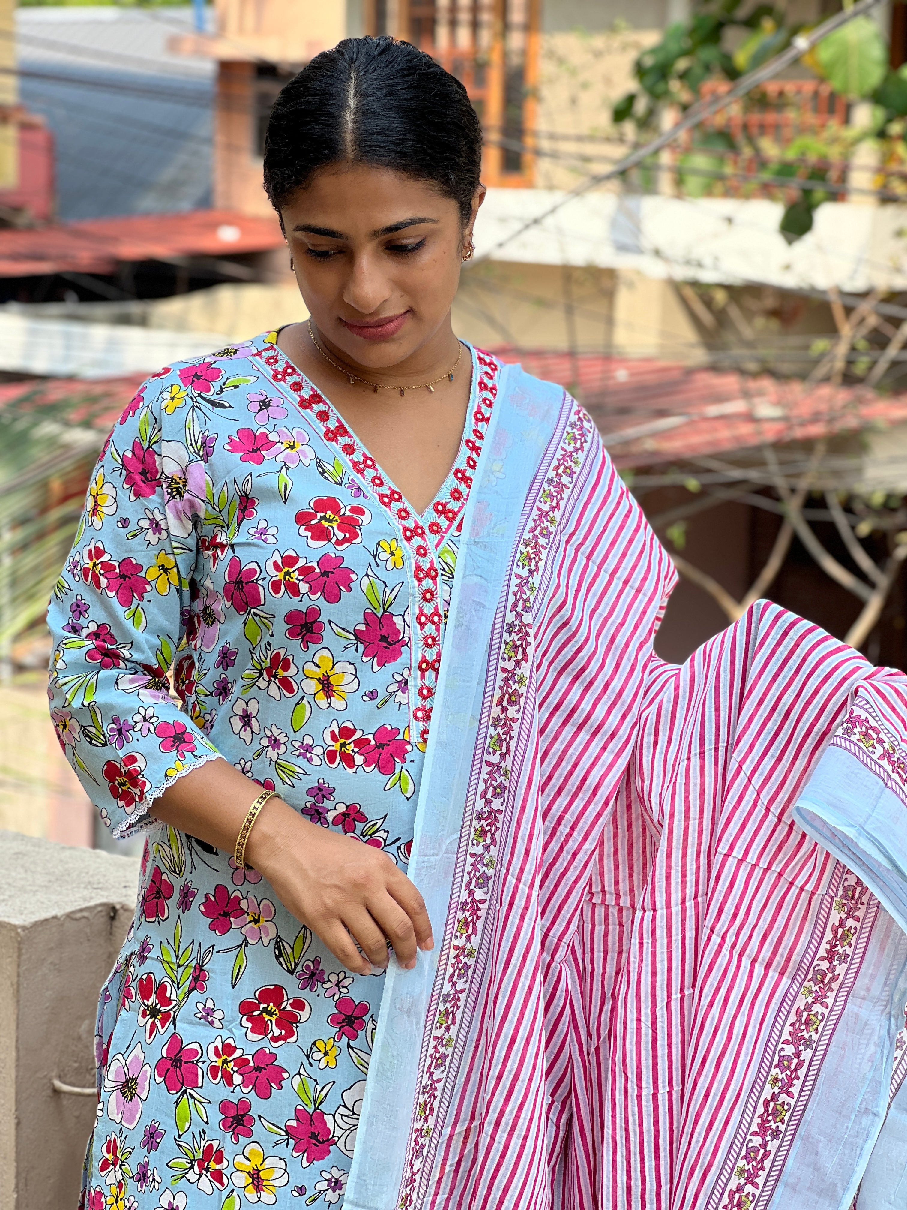 Floral Screen Print Design Cotton Kurta Set | NCF155