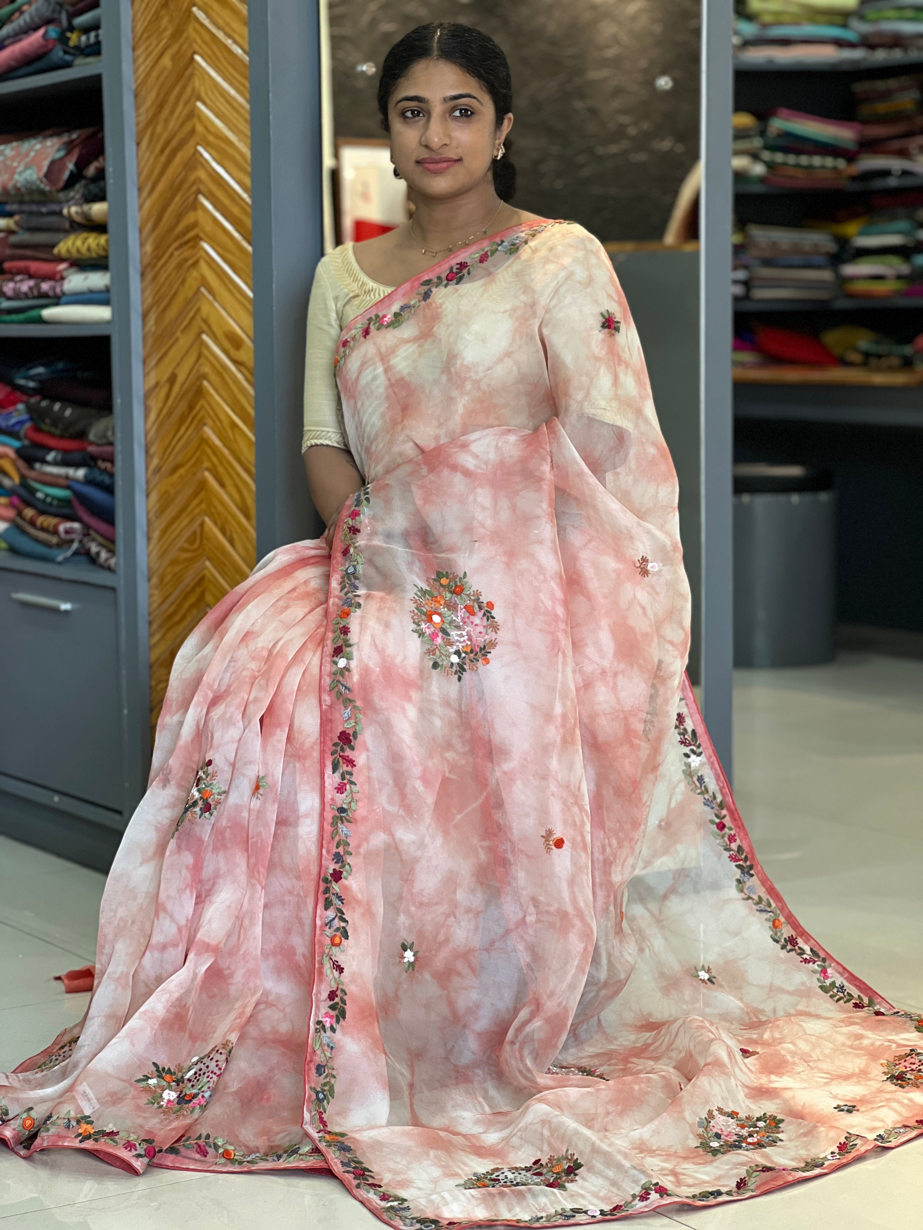 Hand Embroidery Pure Organza Saree | SBS815