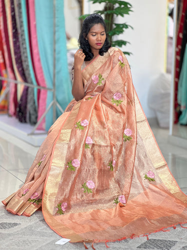 Floral Embroidery Crush Tissue Saree | RP725