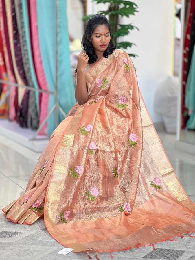 Floral Embroidery Crush Tissue Saree | RP725