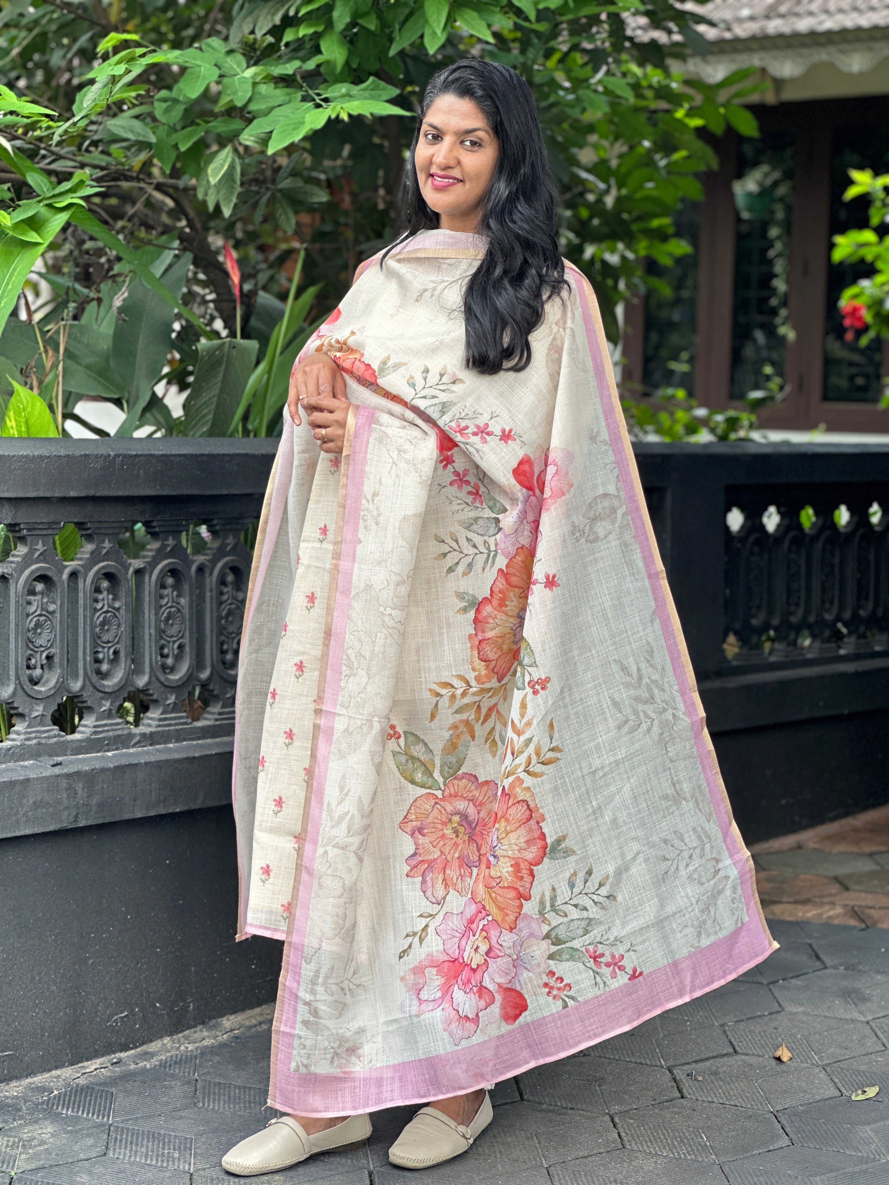 Floral Printed Tissue Finish Unstitched Salwar Set (Without Bottom) | SSN478