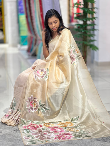 Floral Placement Embroidered Shimmer Organza Saree | SUN187