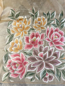 Floral Placement Embroidered Shimmer Organza Saree | SUN187
