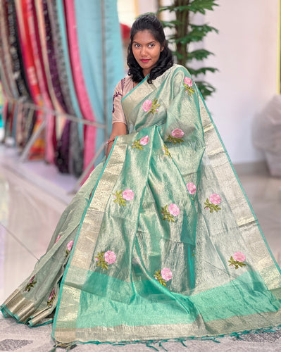 Floral Embroidery Crush Tissue Saree | RP727