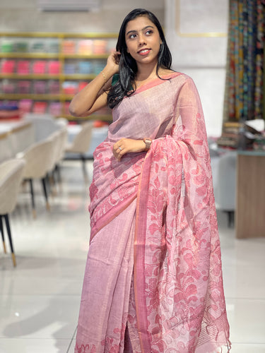 Floral Digital Printed Tissue Linen Saree | KSD304