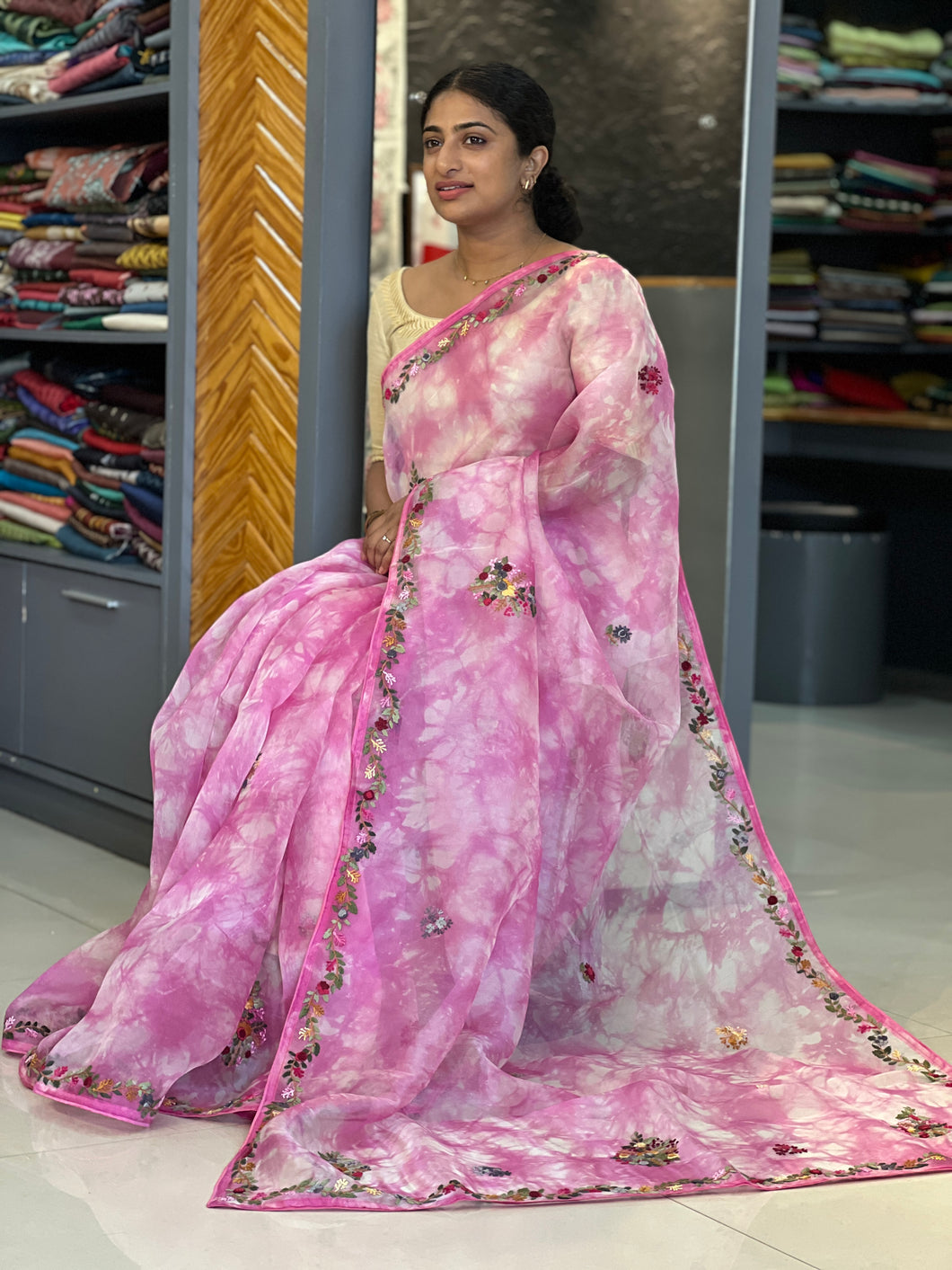 Hand Embroidery Pure Organza Saree | SBS815