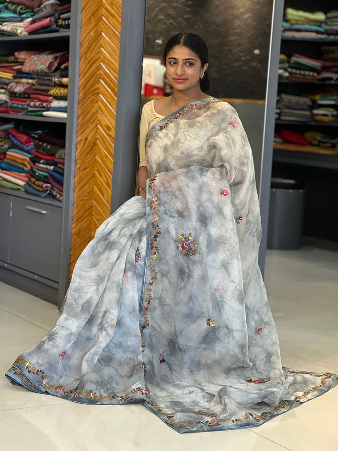 Hand Embroidery Pure Organza Saree | SBS815