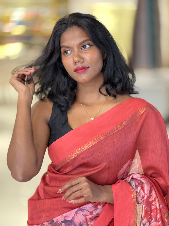 Floral Digital Print Detailed Chanderi Saree | RGD414
