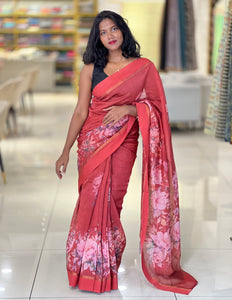 Floral Digital Print Detailed Chanderi Saree | RGD414