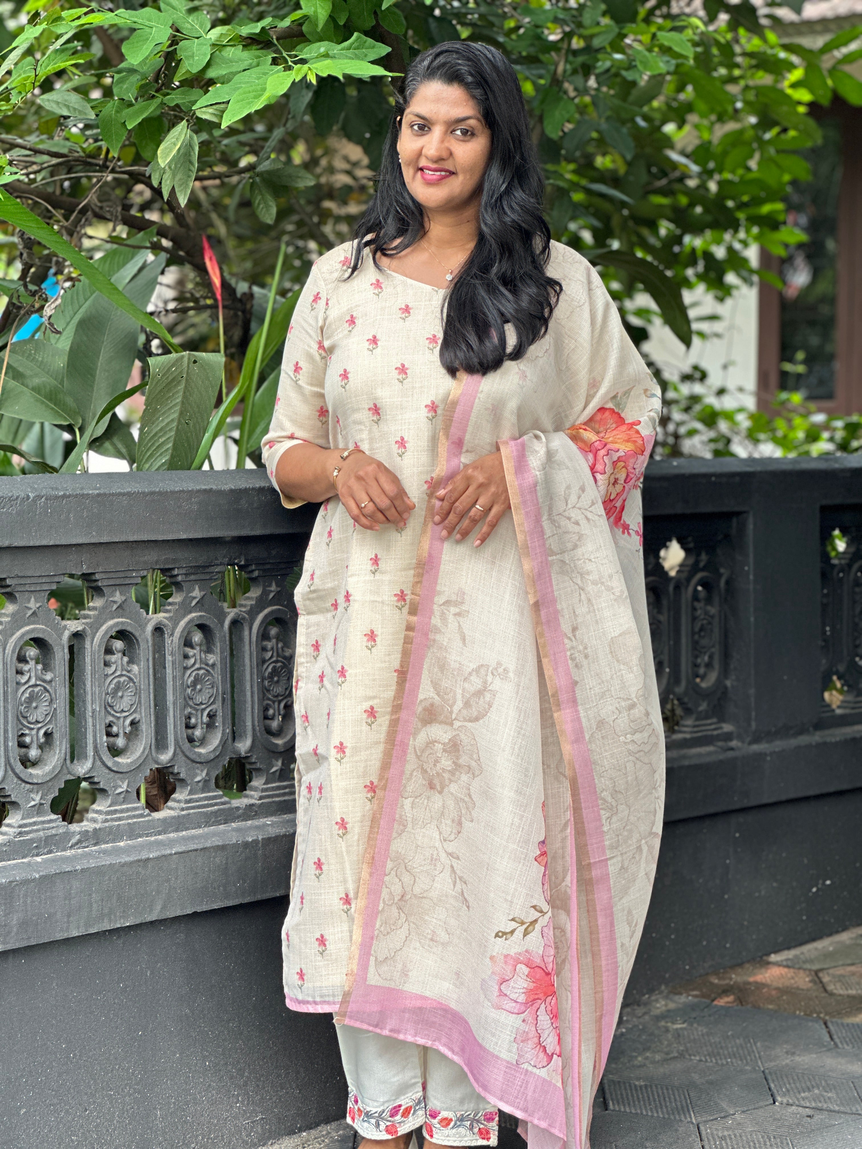 Floral Printed Tissue Finish Unstitched Salwar Set (Without Bottom) | SSN478