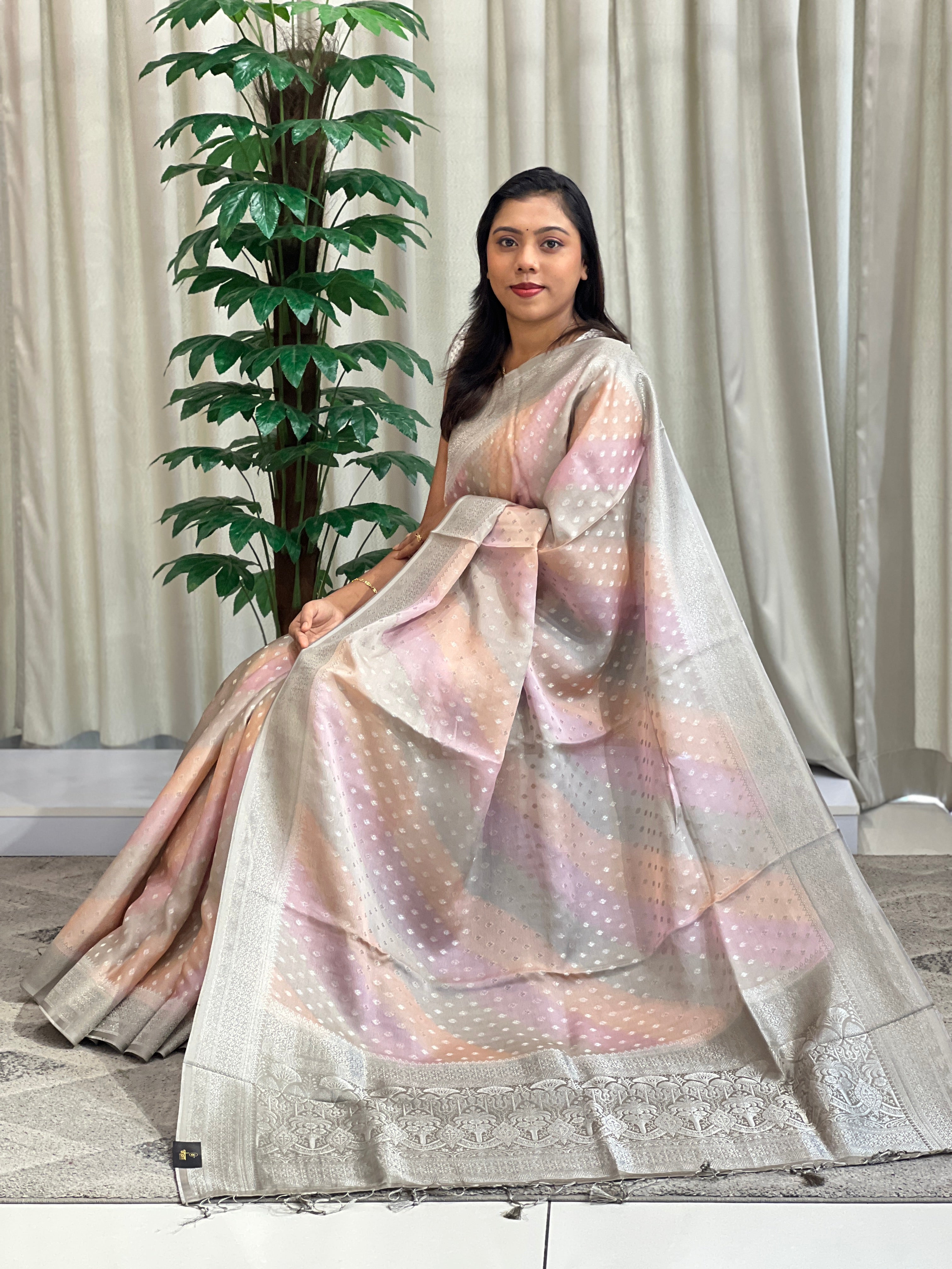 Rangat Pattern & Banarasi Woven Crepe Saree | MB186