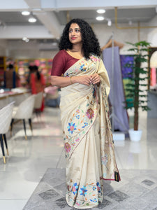 Floral Jaal Embroidered Semi Tussar Saree | SUN224