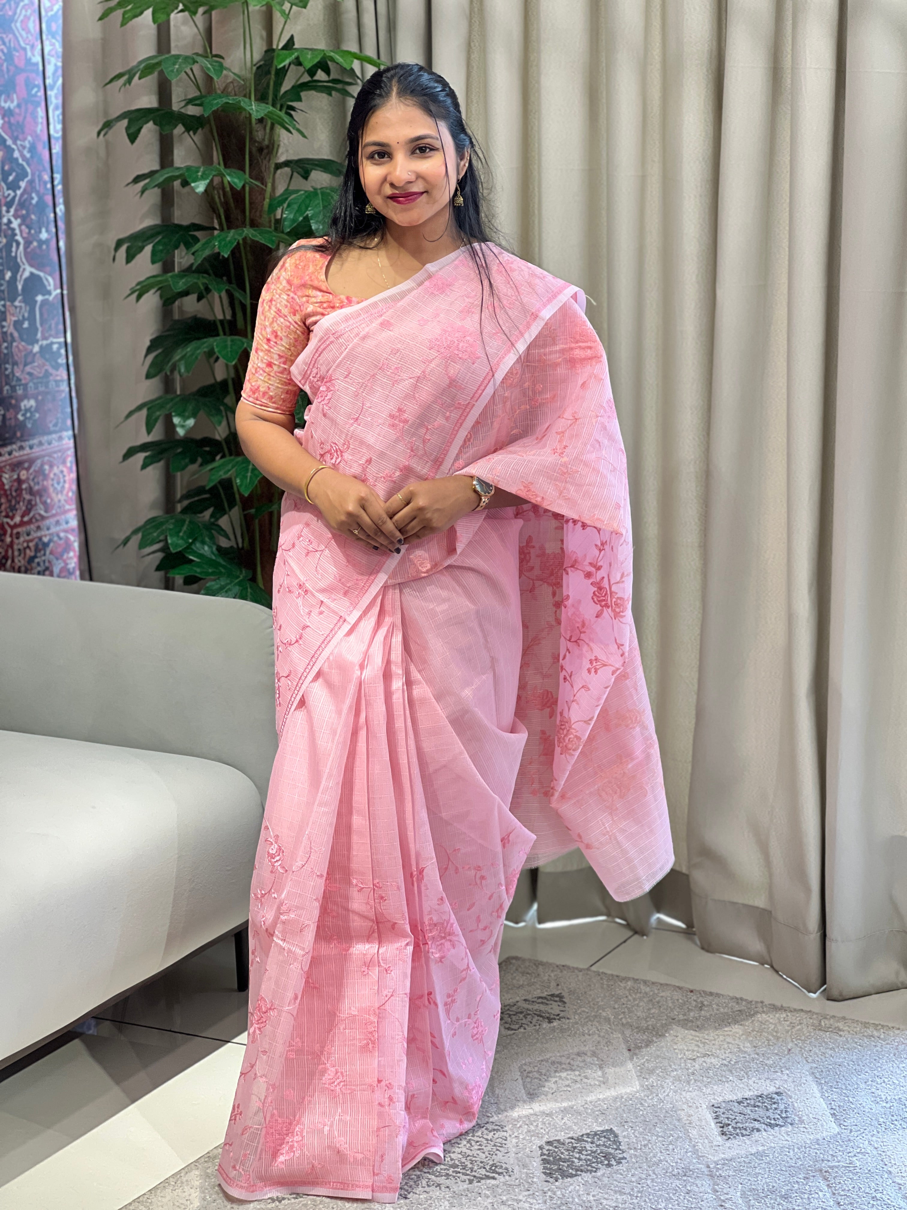 Lucknowi Inspired Embroidery Detailed Kota Saree | YNG833