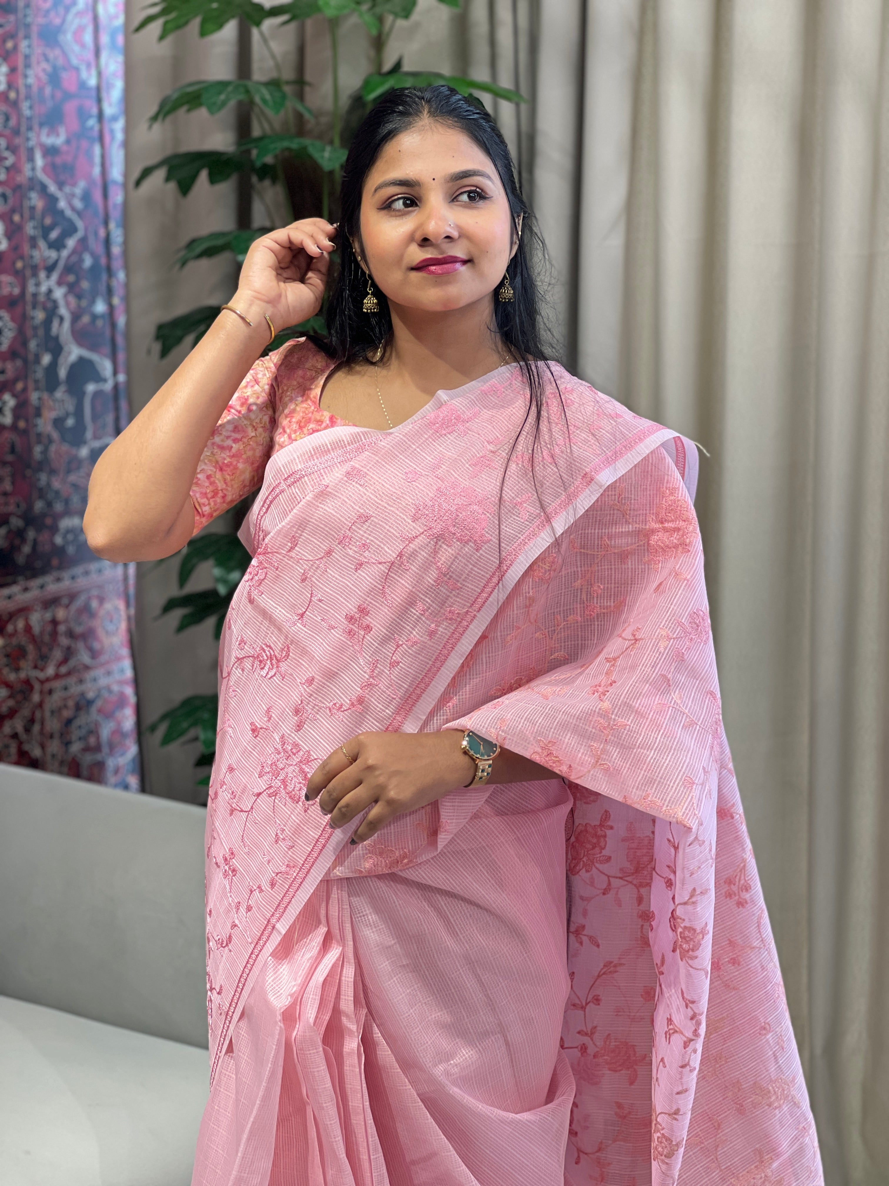 Lucknowi Inspired Embroidery Detailed Kota Saree | YNG833