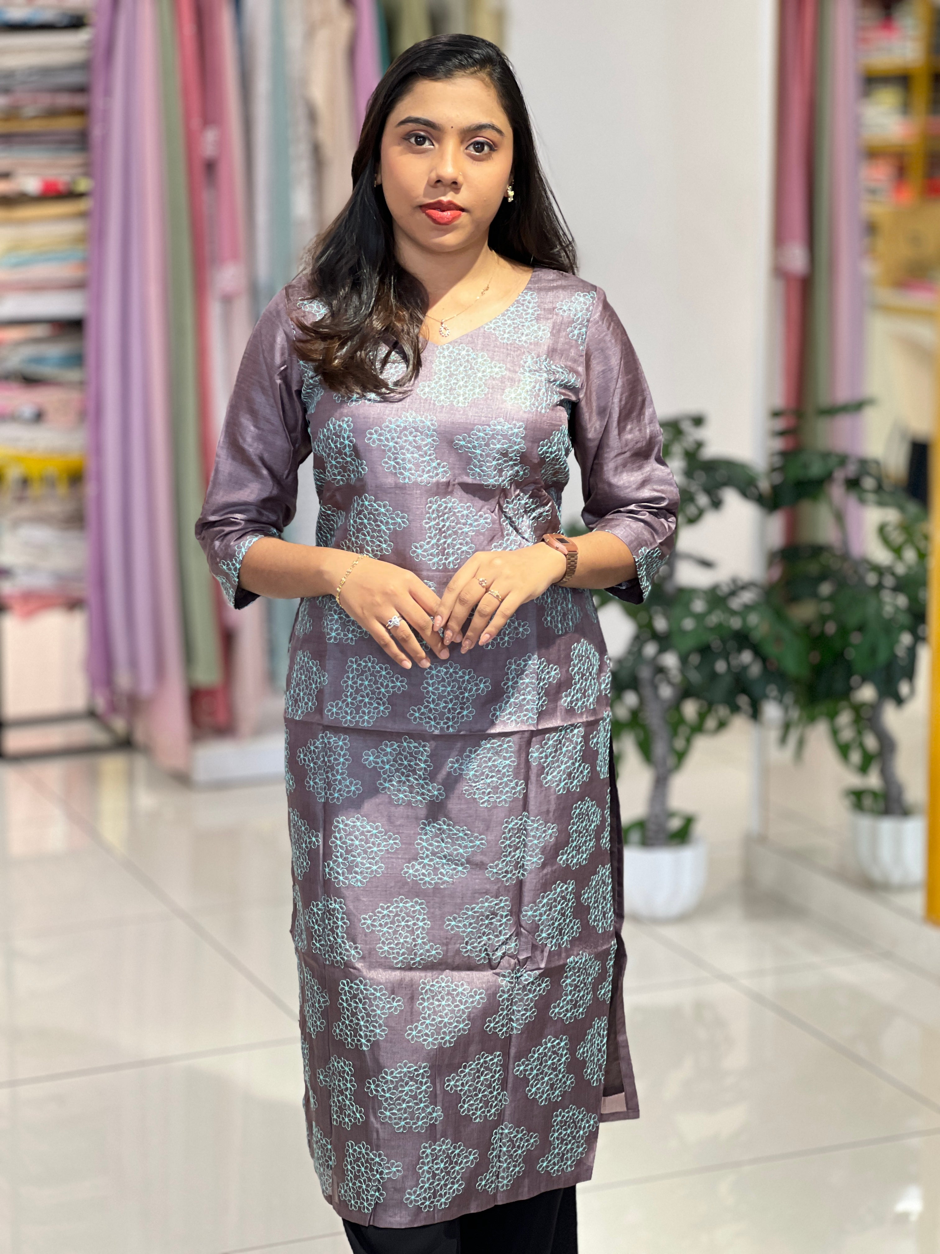 Machine Embroidered Tussar Kurta | IHP127