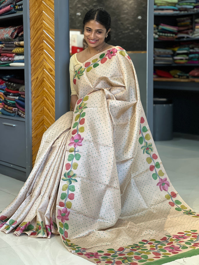 Kalamkari Inspired Pattern Tussar Saree | SBS894