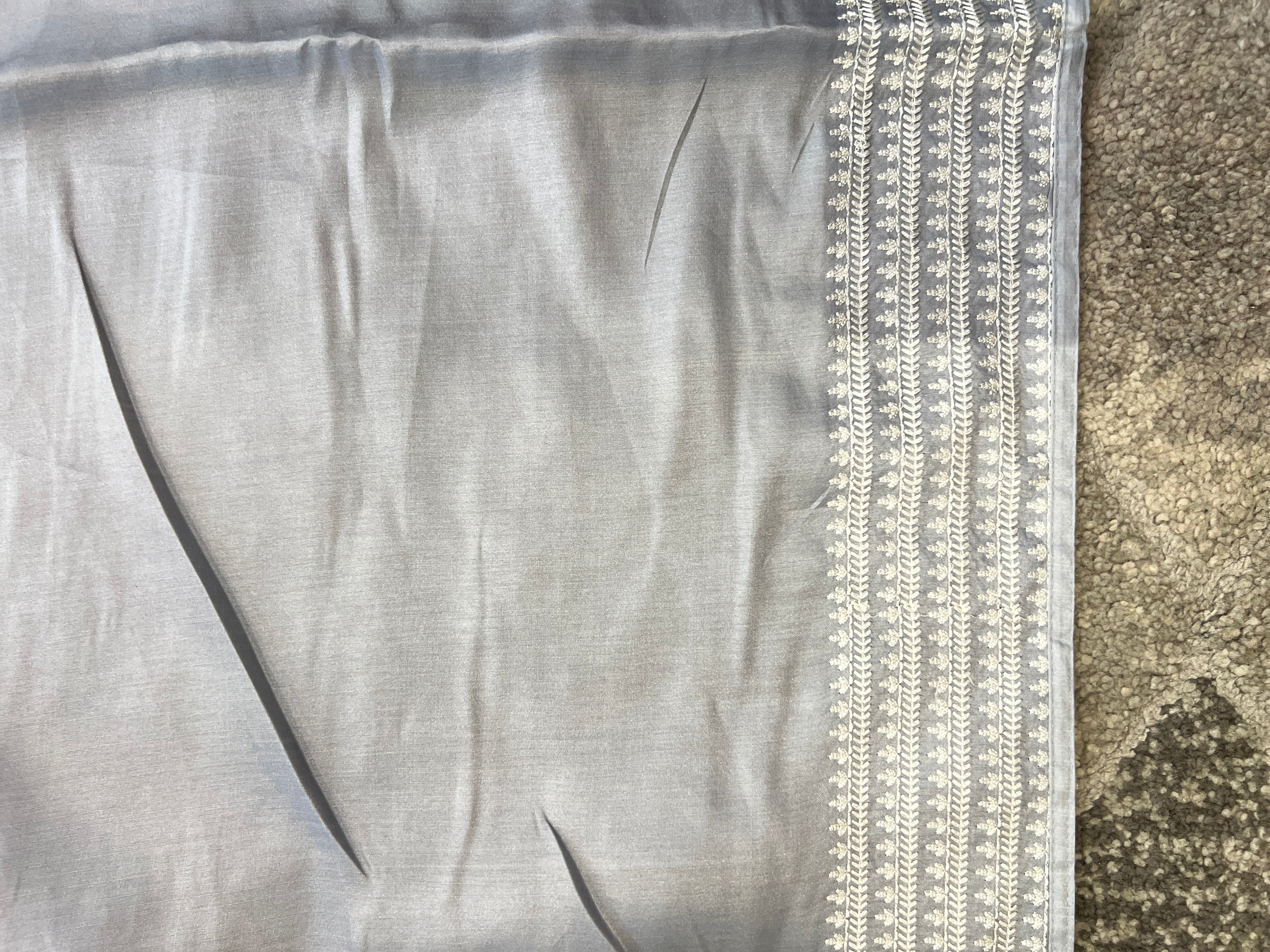 Machine Embroidery Detailed Tussar Finish Saree | SUN272
