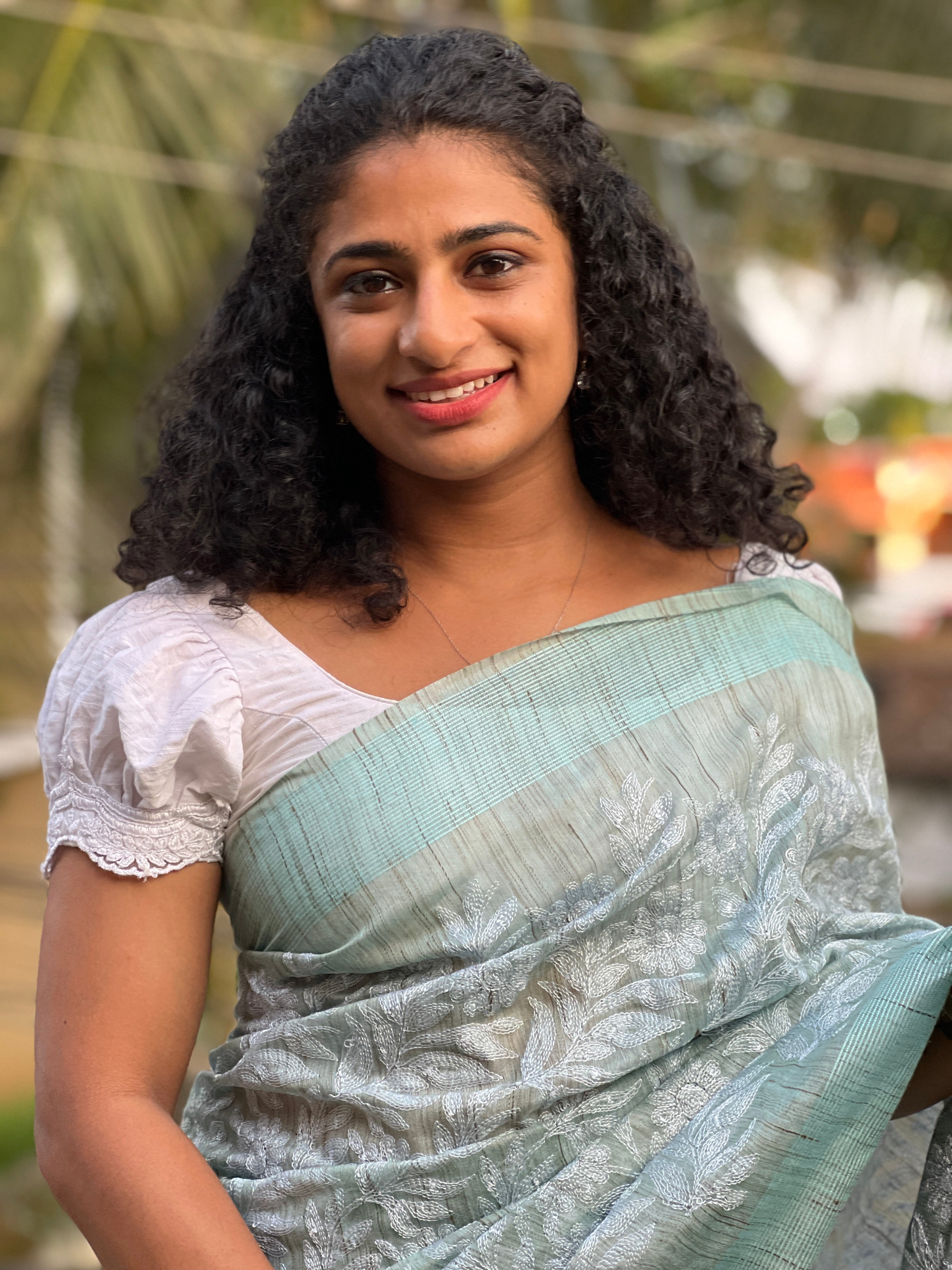 Computerized Floral Embroidery & Pallu Stripe Design Basbara Silk Saree | NHH200