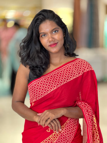 Geometric Print Detailed Mul Cotton Saree | SFA122