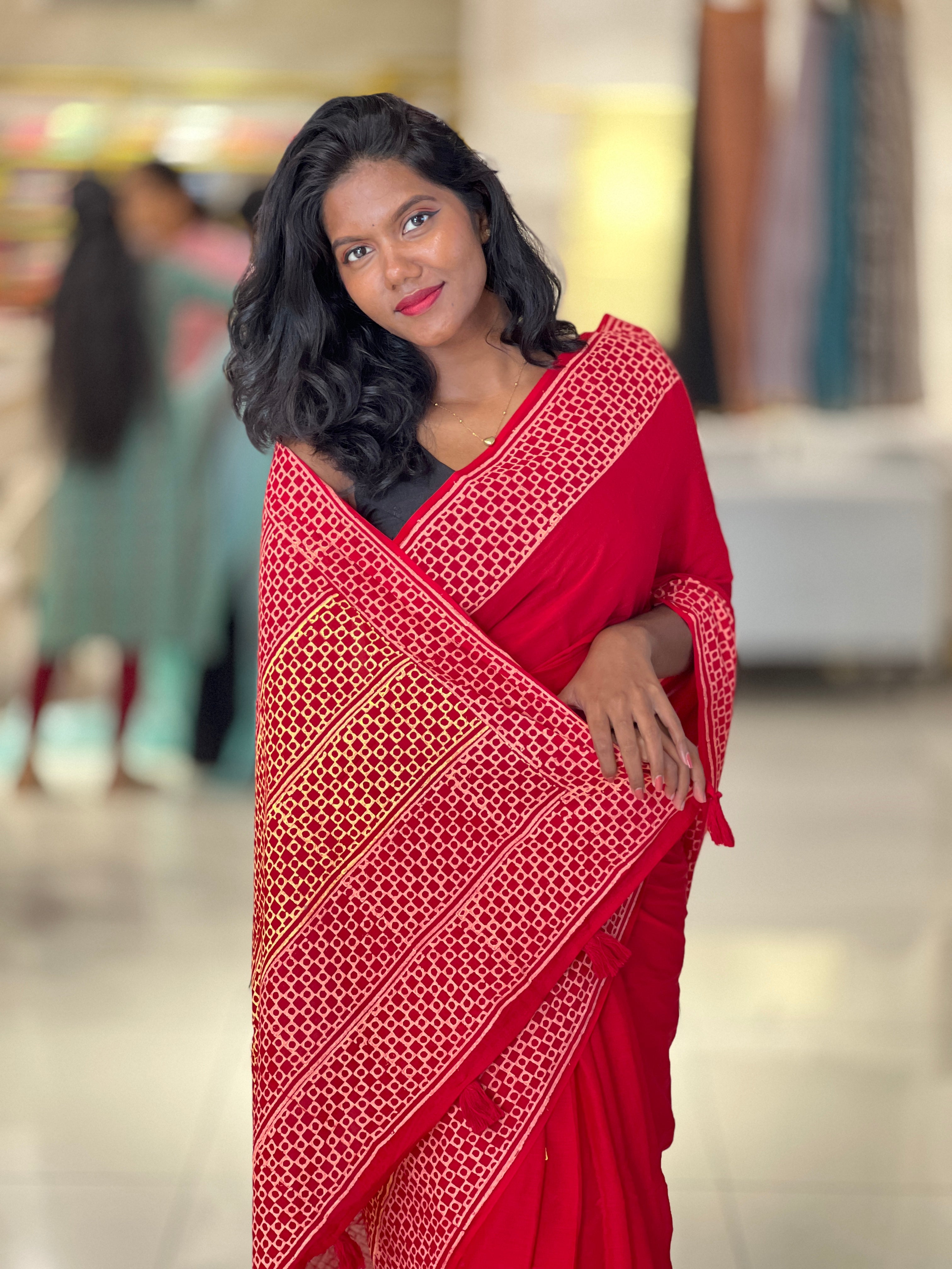 Geometric Print Detailed Mul Cotton Saree | SFA122
