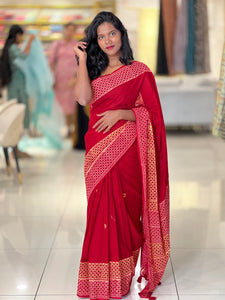 Geometric Print Detailed Mul Cotton Saree | SFA122