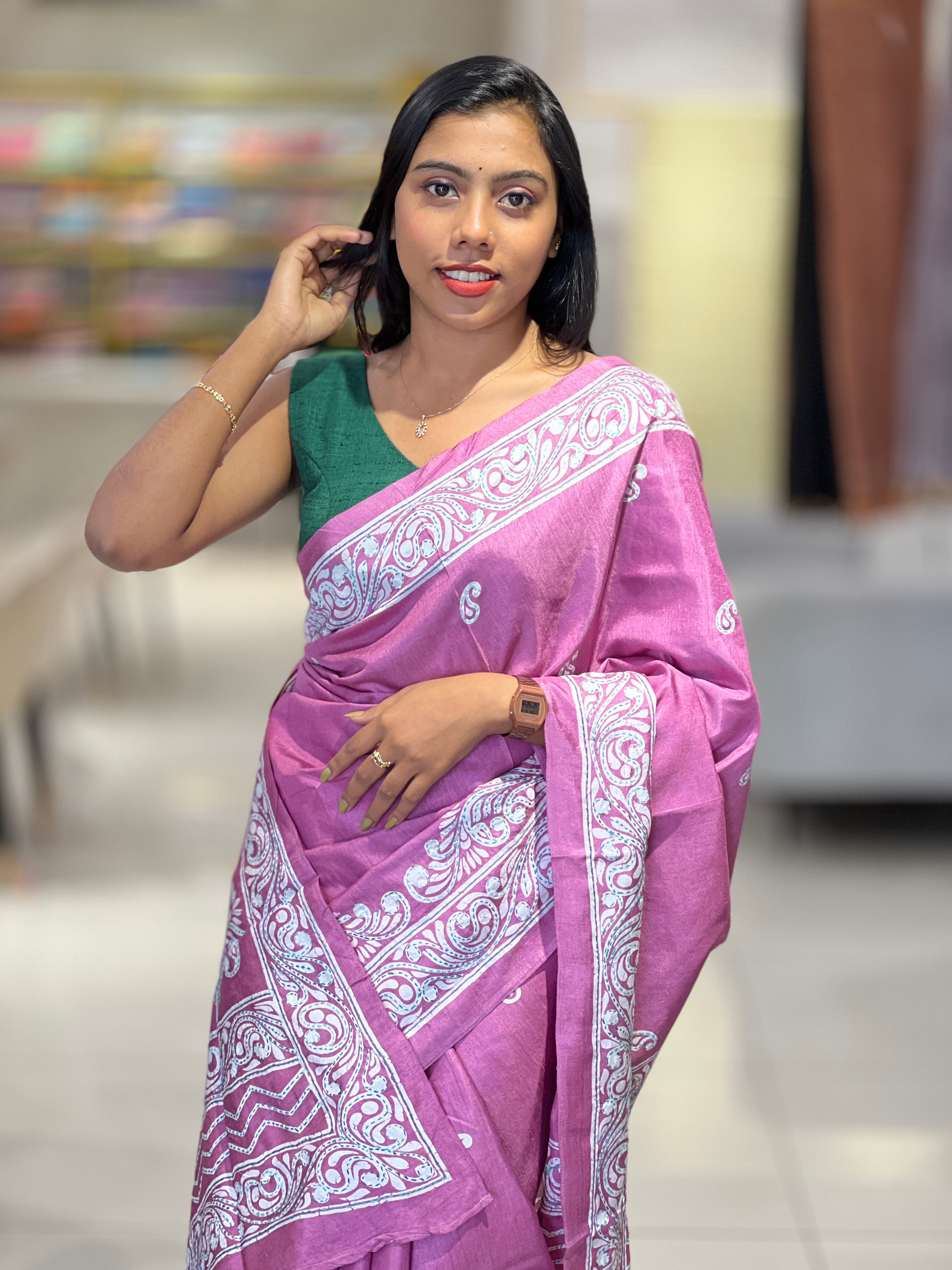 Paisley Printed Semi Tussar Saree | GAR153