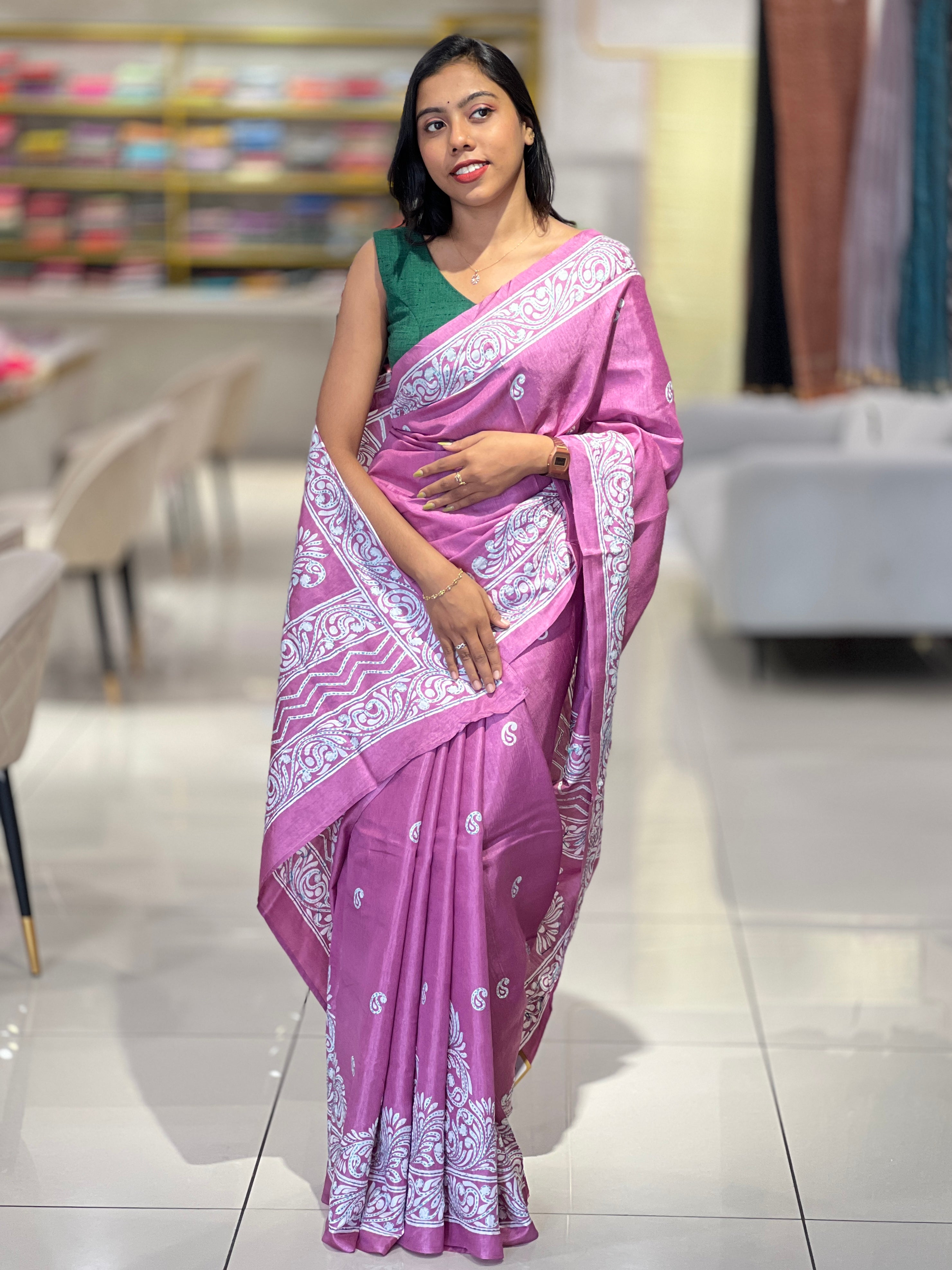 Paisley Printed Semi Tussar Saree | GAR153