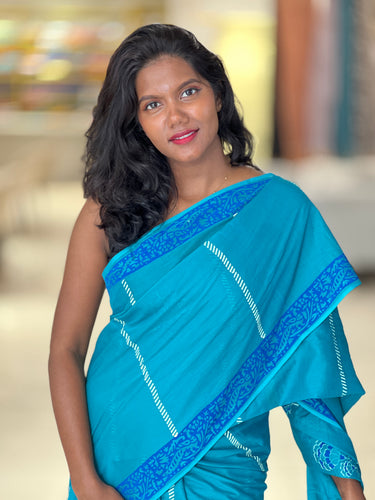 Block Print Detailed Soft Cotton Saree | SFA119